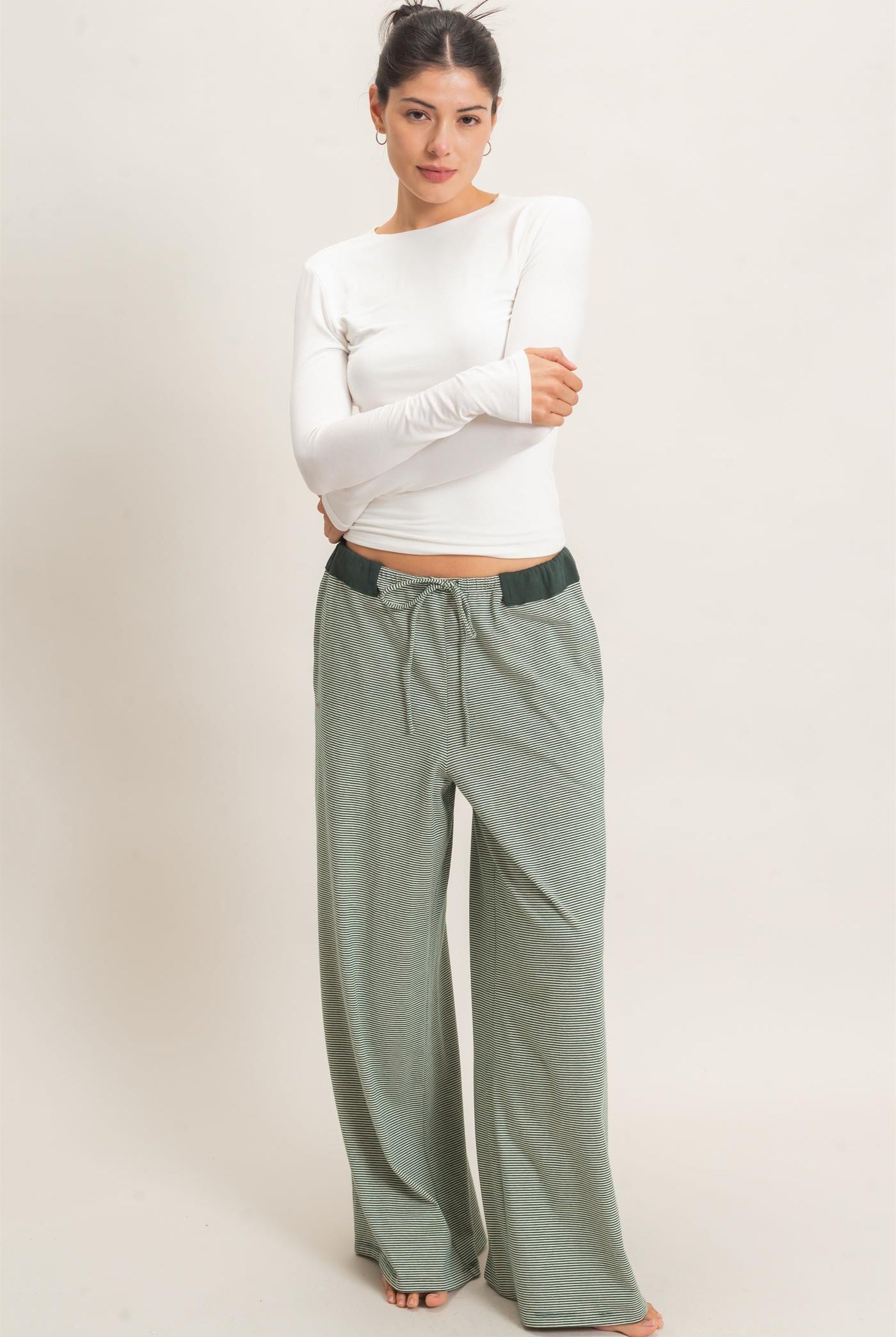 Wholesale Striped Wide-Leg Pants Pants HF26E818 GREEN HYFVE