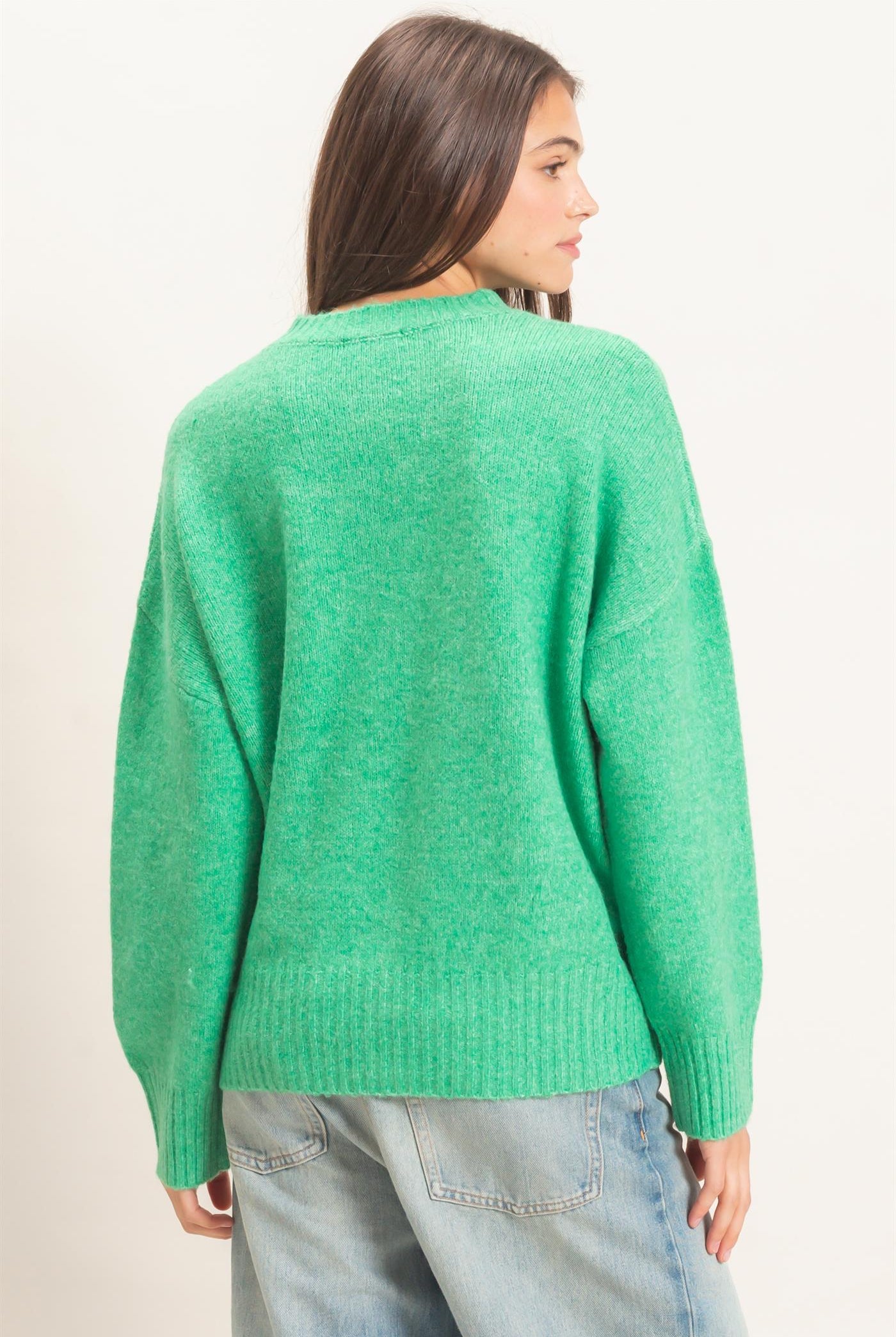 Wholesale Ribbed Crew Neck Sweater Sweaters HF26F179-D GREEN HYFVE