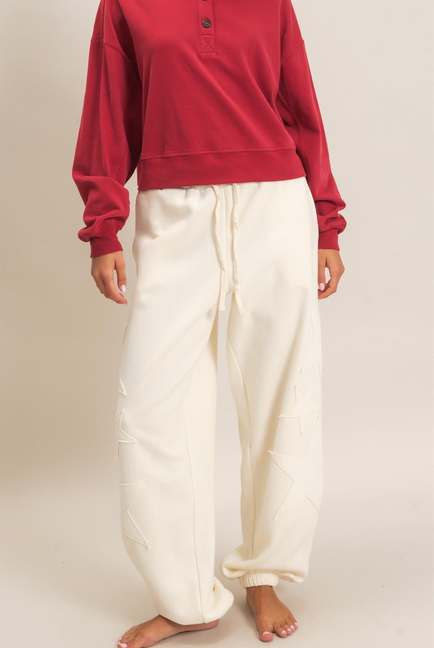 Wholesale Star Patch Jogger Pants Joggers DZ26E889 CREAM DOUBLE ZERO