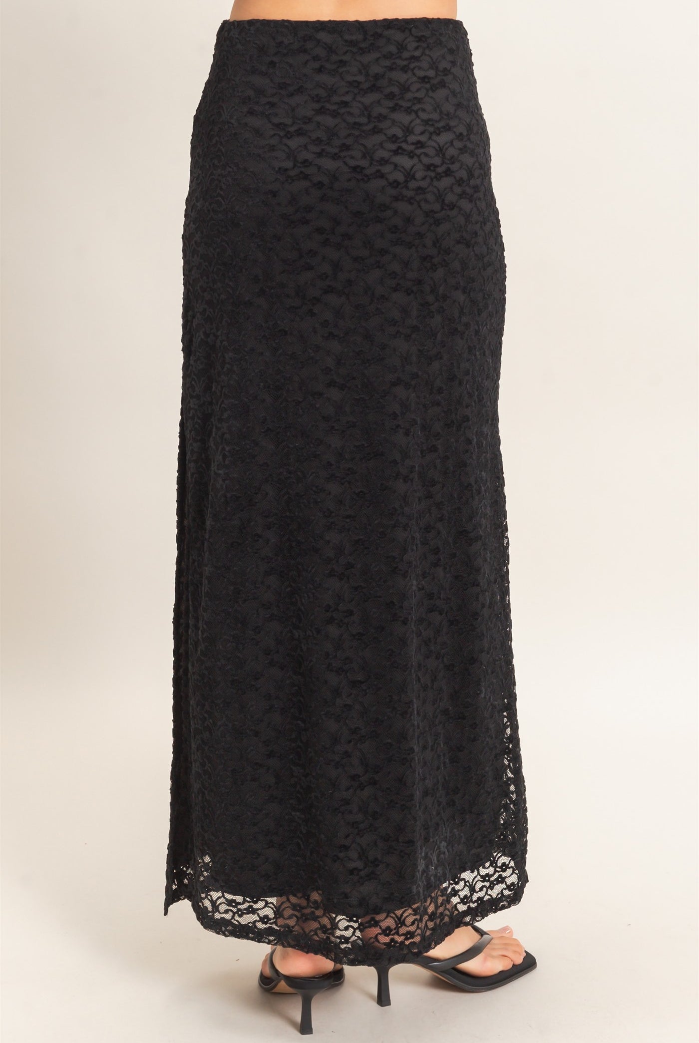 Wholesale Velvet Lace Maxi Skirt Skirts HF26E702 BLACK HYFVE