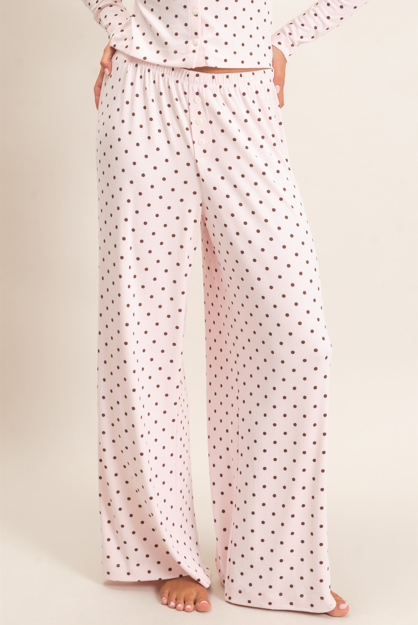 Wholesale Polka Dot Wide Leg Pants Pants DZ27A168 LIGHT PINK DOUBLE ZERO