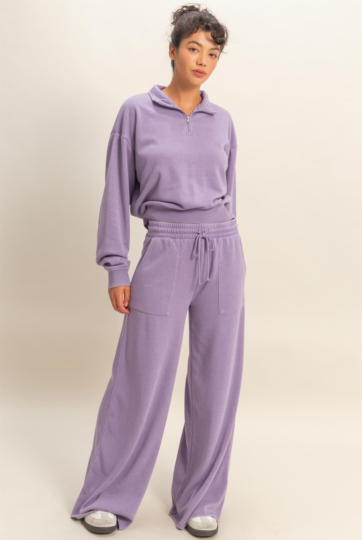 Wholesale Burnout French Terry Wide-Leg Pants Pants DZ26A259 DUSTY PURPLE DOUBLE ZERO