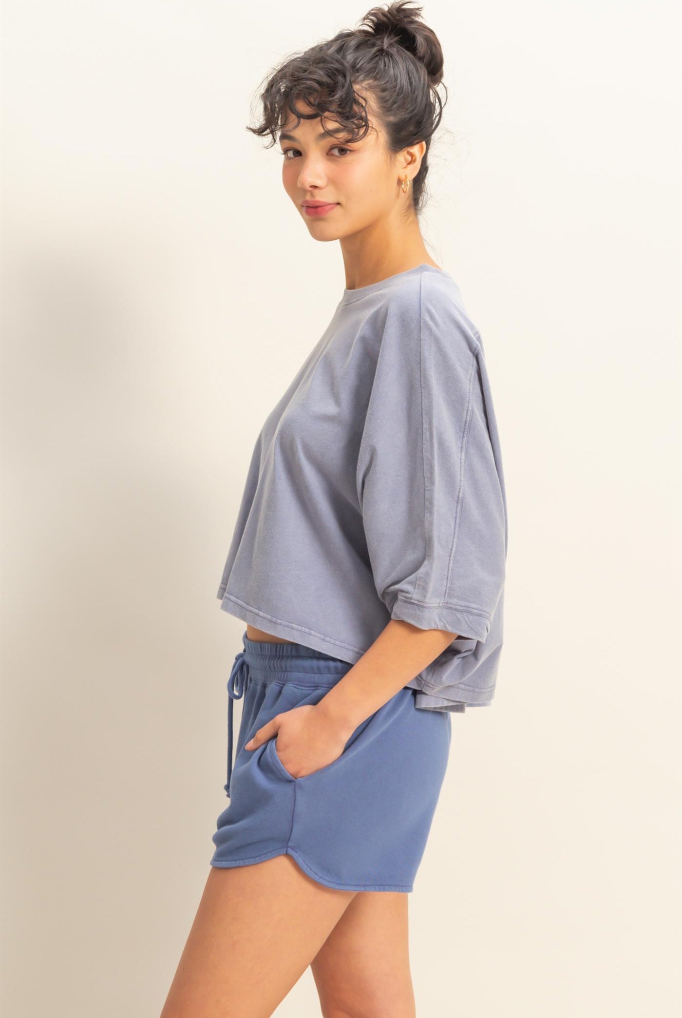 Wholesale Flowy Bat Wing Sleeves Knit Top Clothing Tops DZ25A797 DUSTY INDIGO DOUBLE ZERO