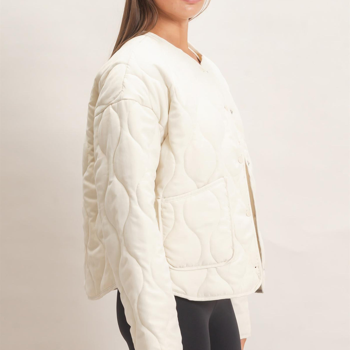 Wholesale Quilted Button Front Jacket Coats & Jackets DZ26F254 CREAM DOUBLE ZERO