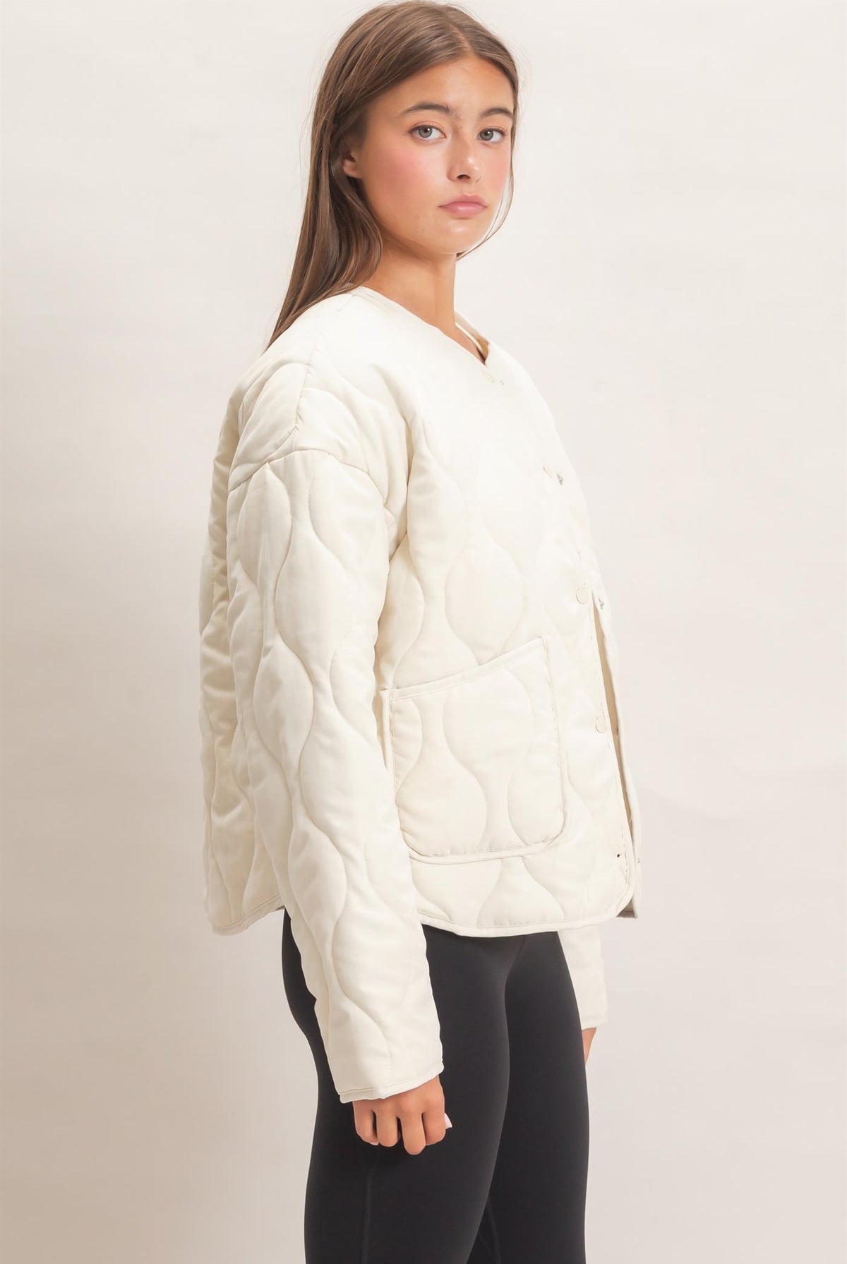 Wholesale Quilted Button Front Jacket Coats & Jackets DZ26F254 CREAM DOUBLE ZERO