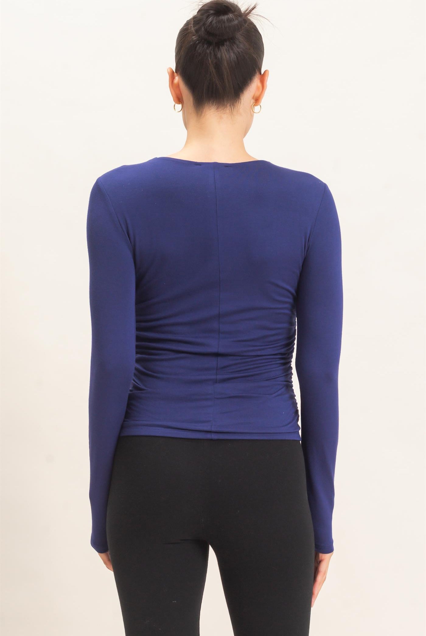 Wholesale Ruched Long Sleeve Top Clothing Tops HF26E776 DEEP BLUE HYFVE