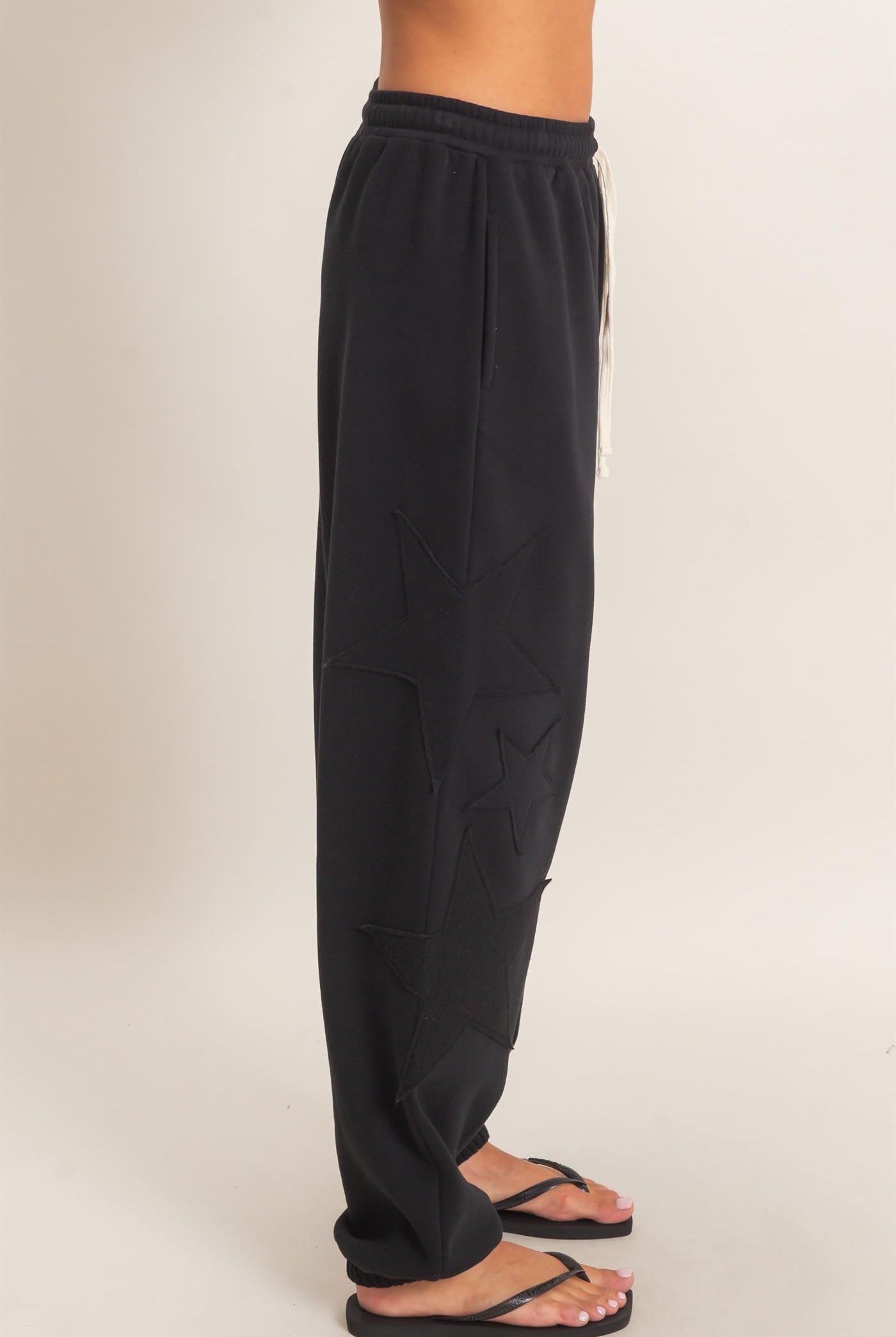 Wholesale Star Patch Jogger Pants Joggers DZ26E889 BLACK DOUBLE ZERO