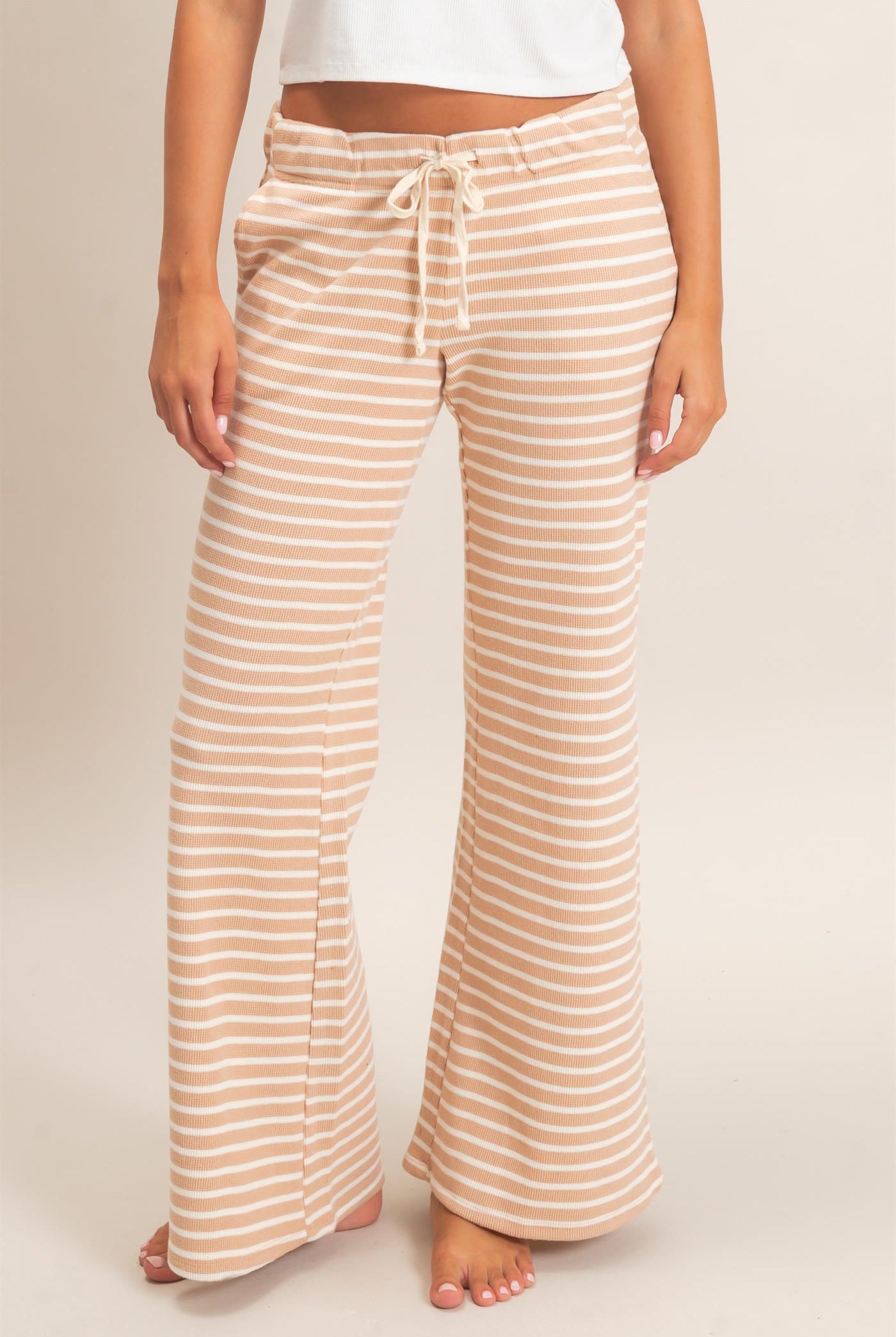 Wholesale Low Rise Striped Waffle Knit Pants Pants DZ26E553 SAND DOUBLE ZERO