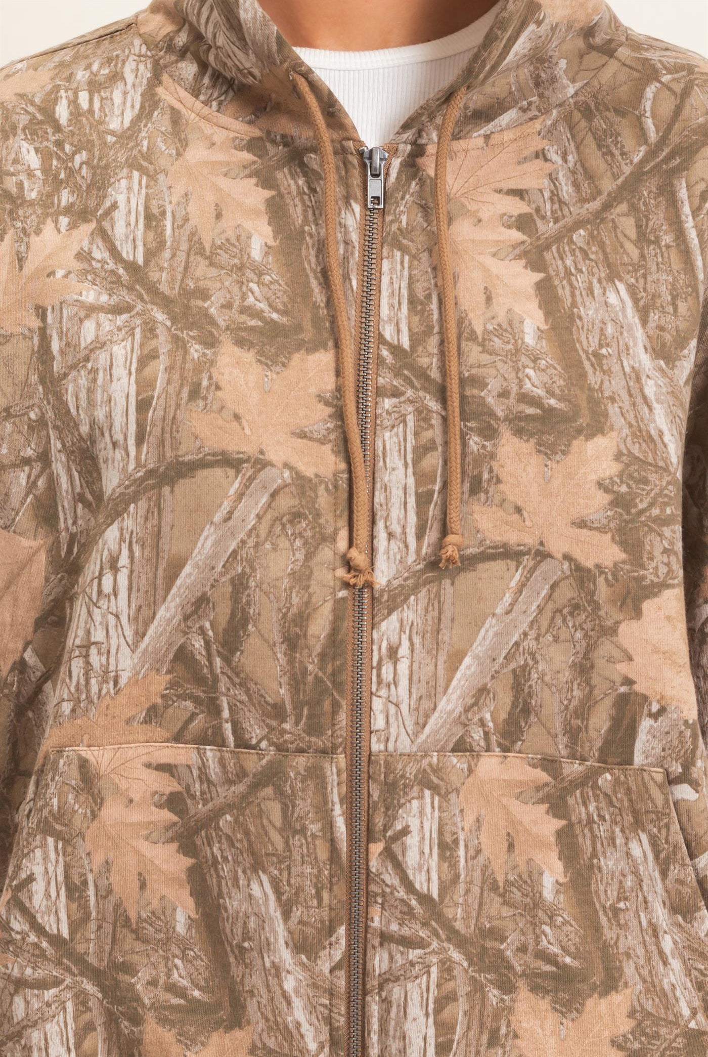 Wholesale Tree Camouflage Zip-Up Hoodie Outerwear DZ26E291 BROWN DOUBLE ZERO
