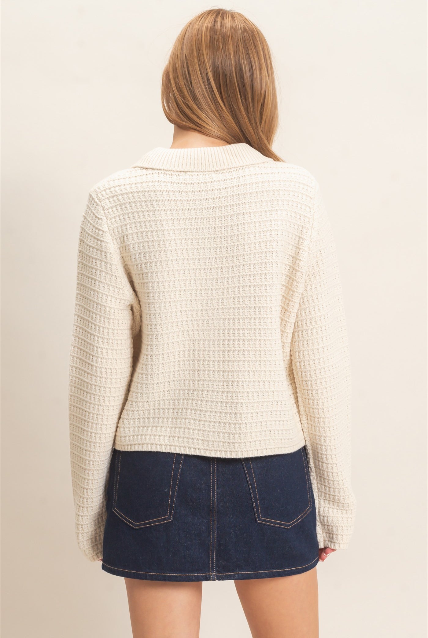 Wholesale Textured Collared Sweater Jacket Cardigans HF26F190 CREAM HYFVE
