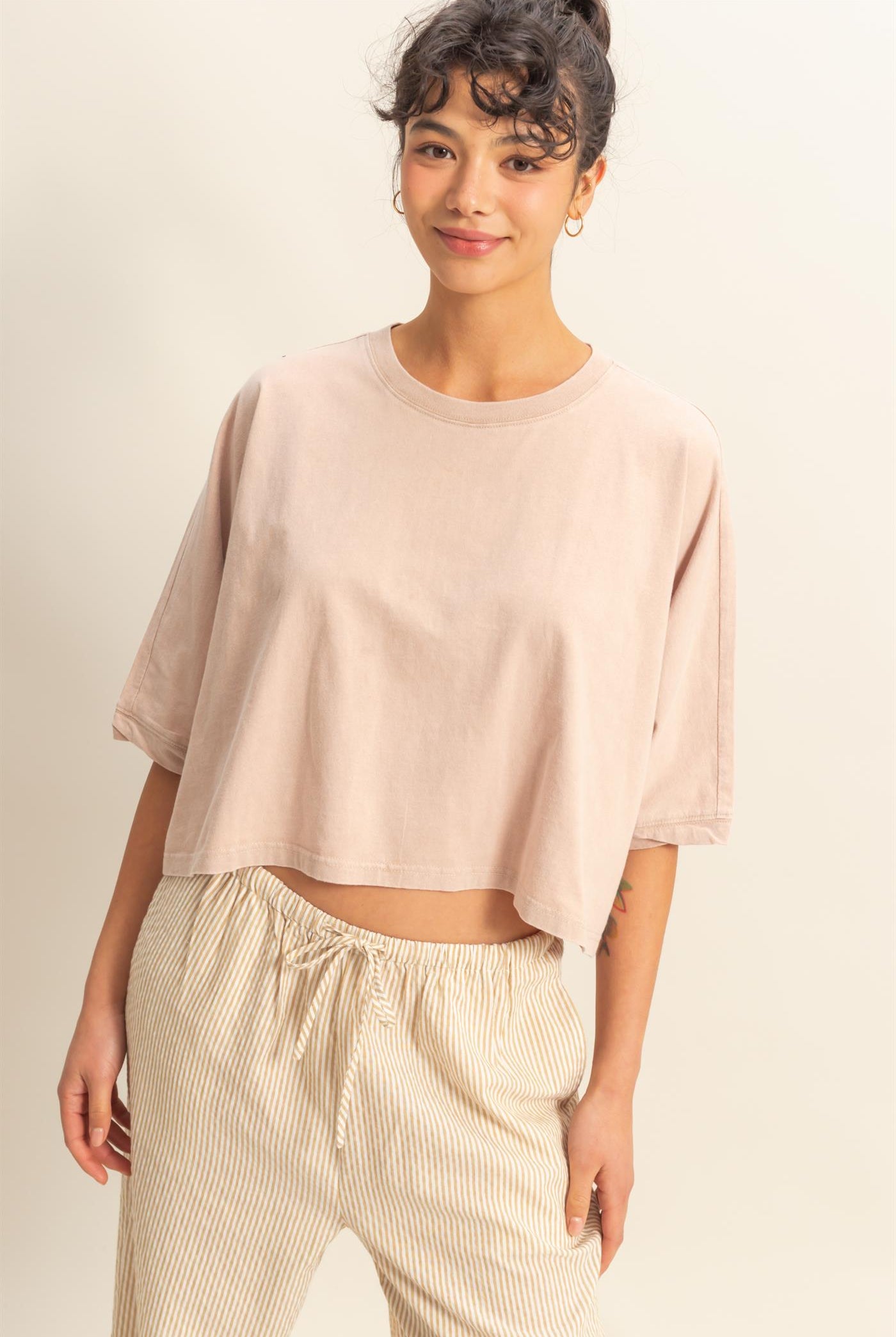 Wholesale Flowy Bat Wing Sleeves Knit Top Clothing Tops DZ25A797 TAUPE DOUBLE ZERO