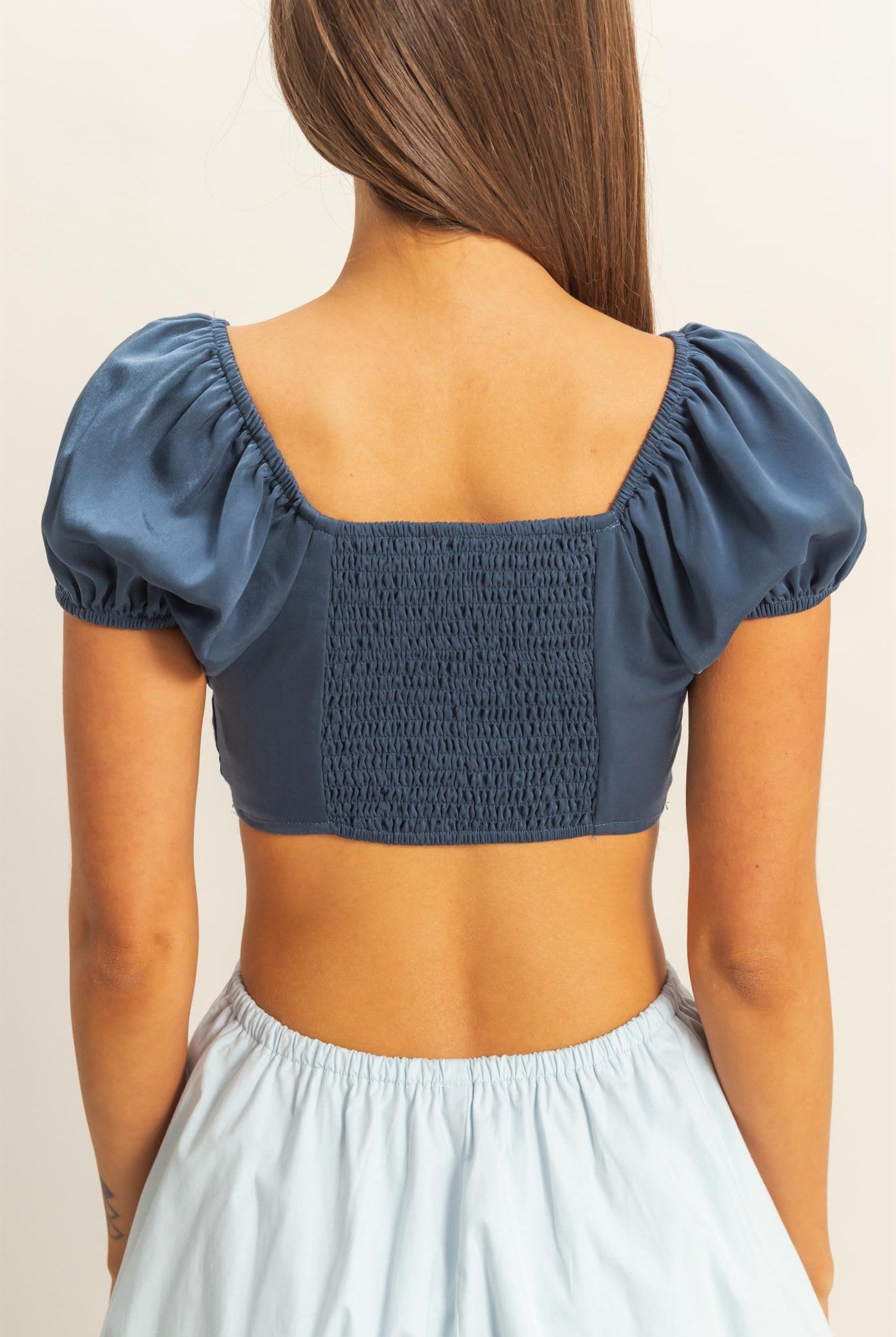 Wholesale Too Chic Cutout Crop Top Clothing Tops HF22C786 NAVY HYFVE