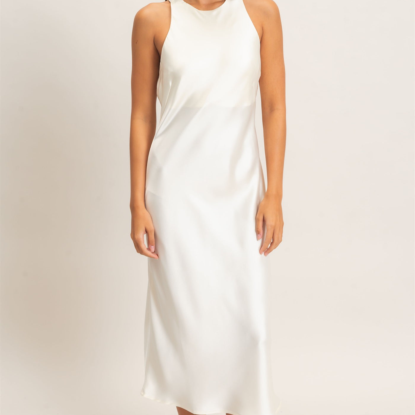 Wholesale Sleeveless Satin Midi Dress Dresses DZ26E257 CREAM DOUBLE ZERO