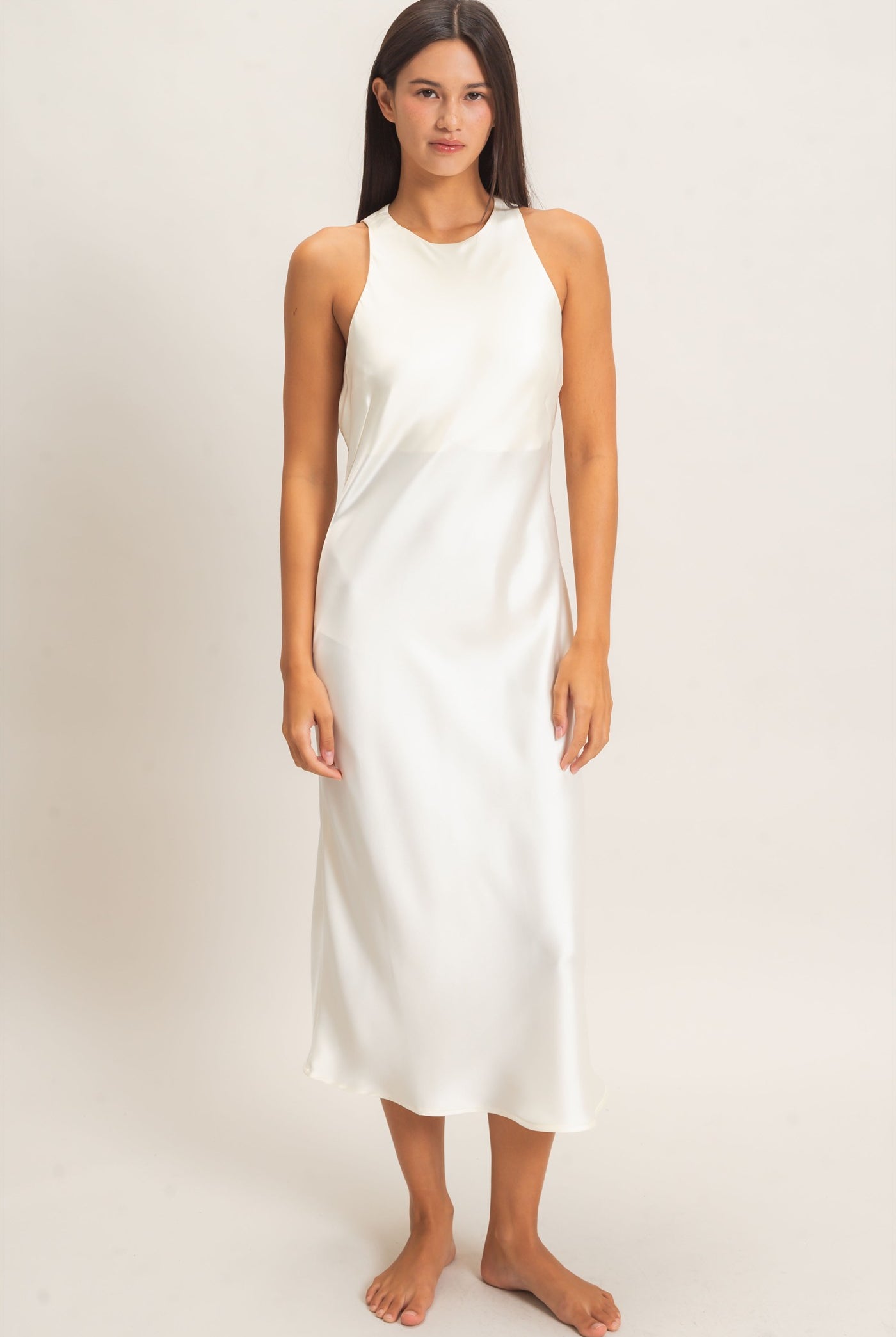 Wholesale Sleeveless Satin Midi Dress Dresses DZ26E257 CREAM DOUBLE ZERO