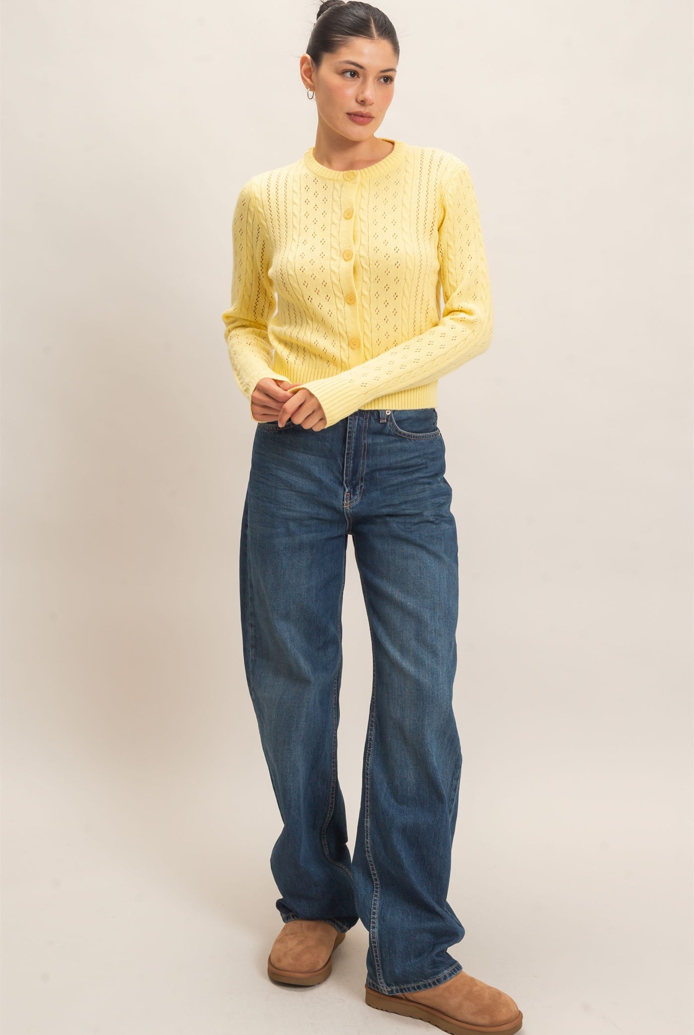 Wholesale Cable Knit Cardigan Cardigans HF26E150 PASTEL YELLOW HYFVE