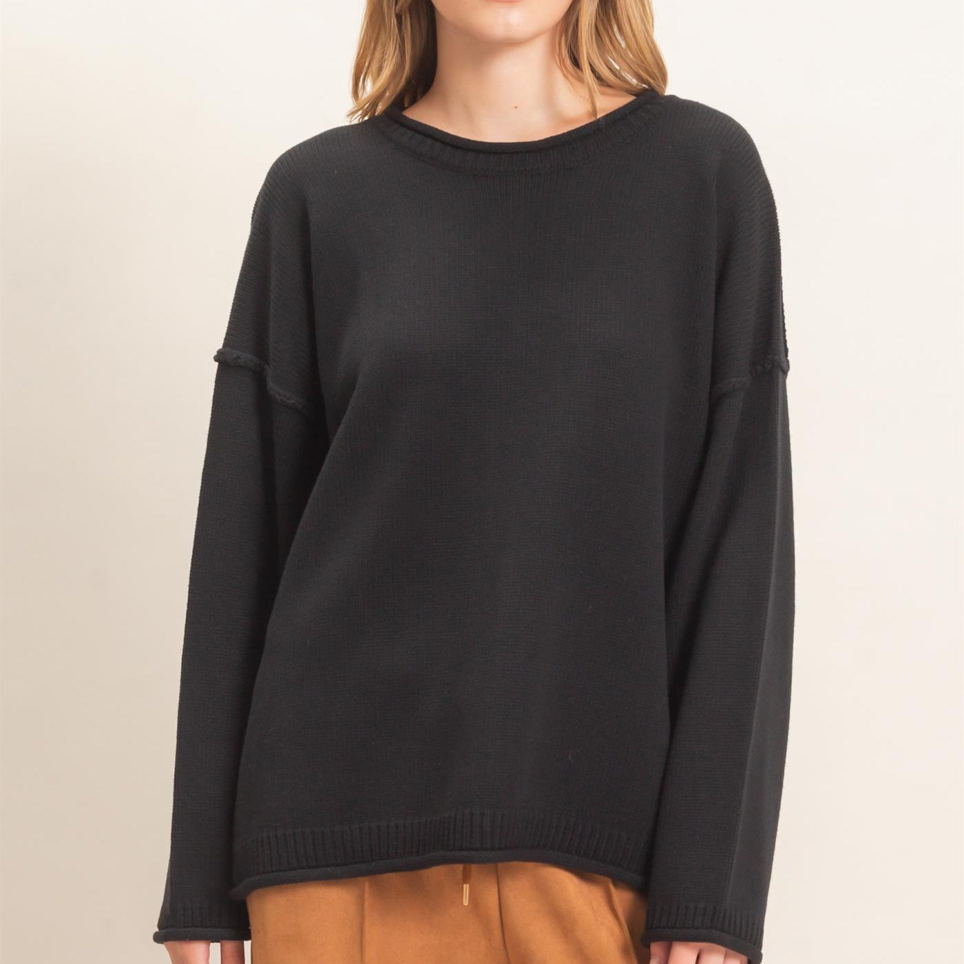 Wholesale Ribbed Crew Neck Sweater Sweaters HF26E769 BLACK HYFVE