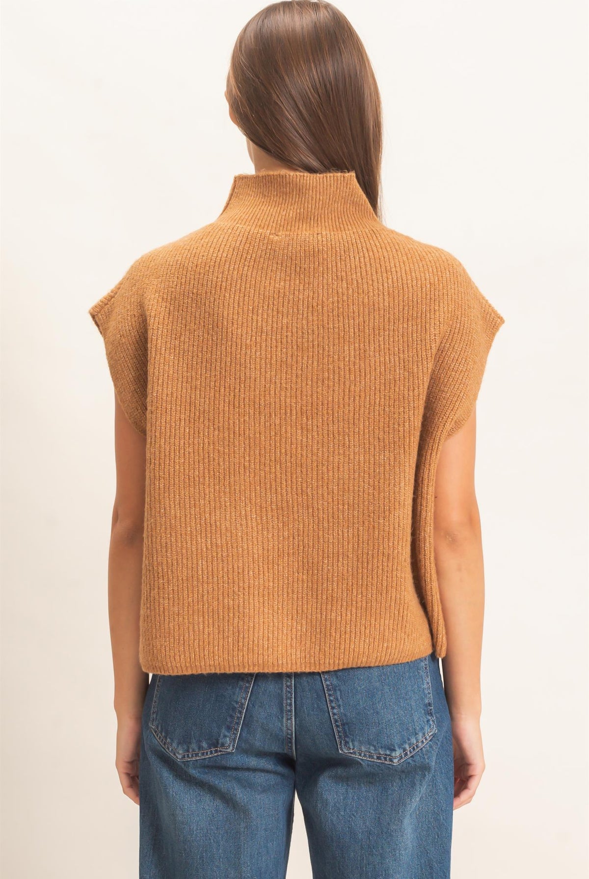 Wholesale Sleeveless High Neck Sweater Sweaters DZ26E295 CAMEL DOUBLE ZERO