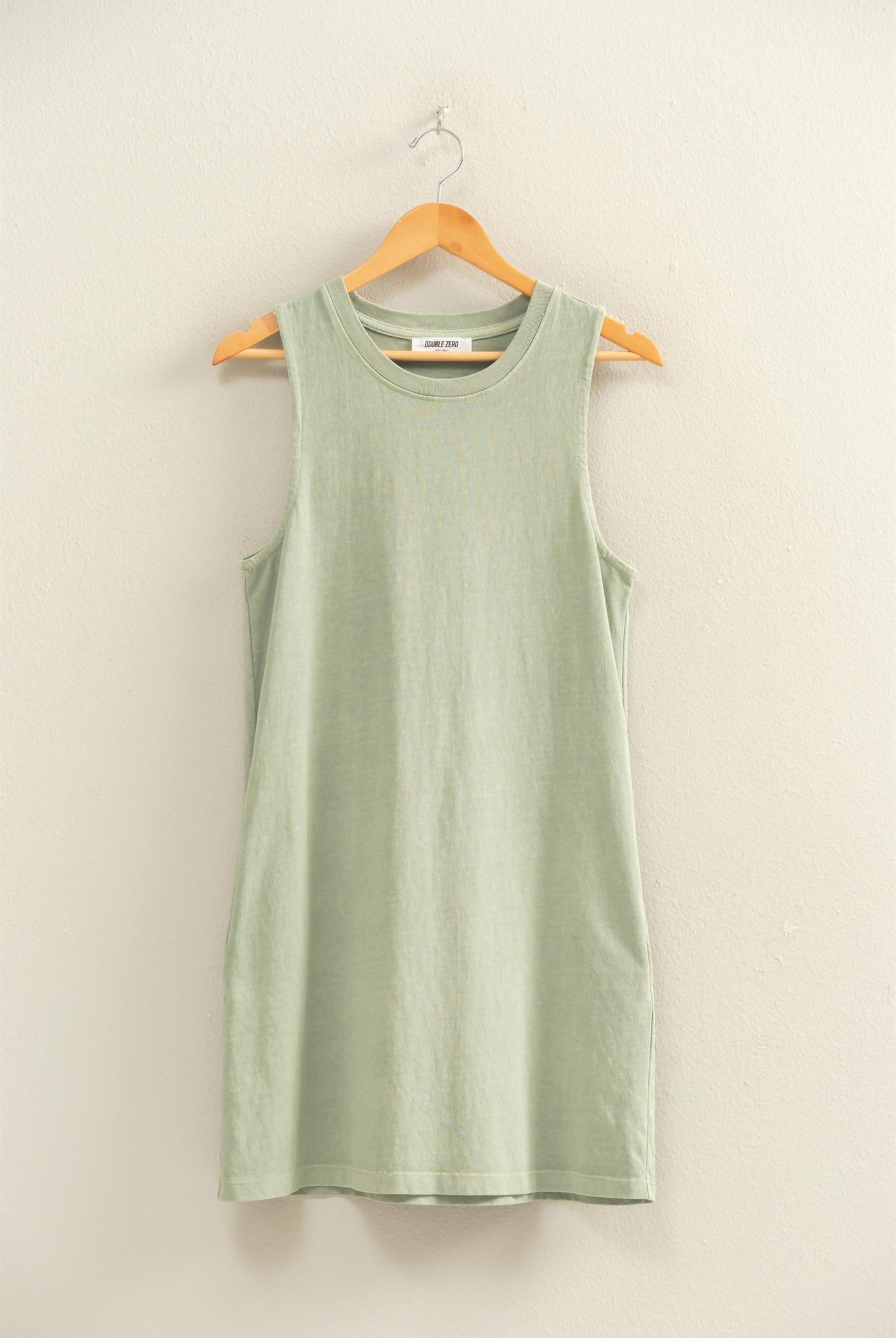 Wholesale Pigment Dyed Sleeveless Mini Dres Dresses DZ26A745 SAGE GREEN DOUBLE ZERO