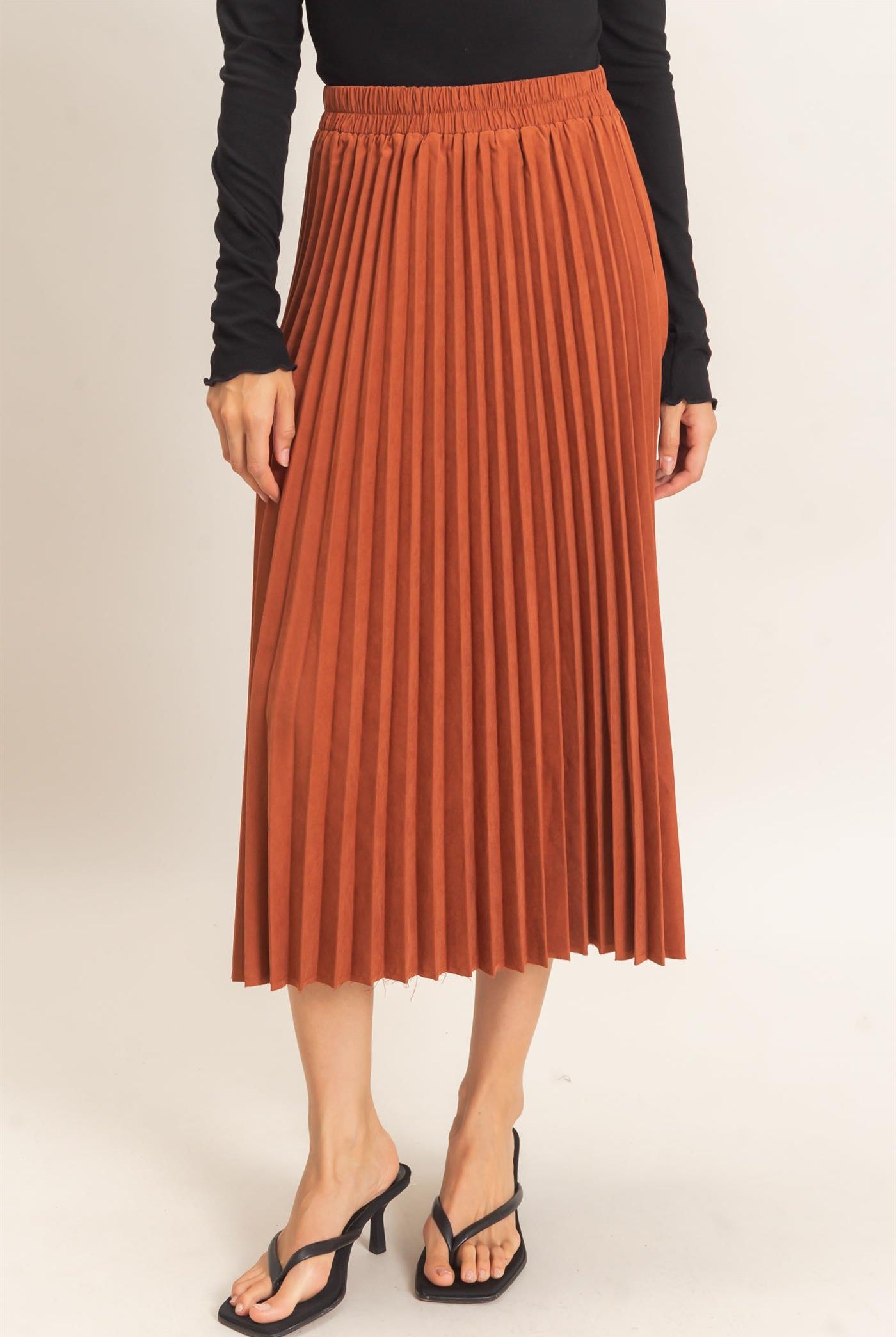 Wholesale Suede Accordion Pleated Skirt Skirts HF26F084-D RUST HYFVE