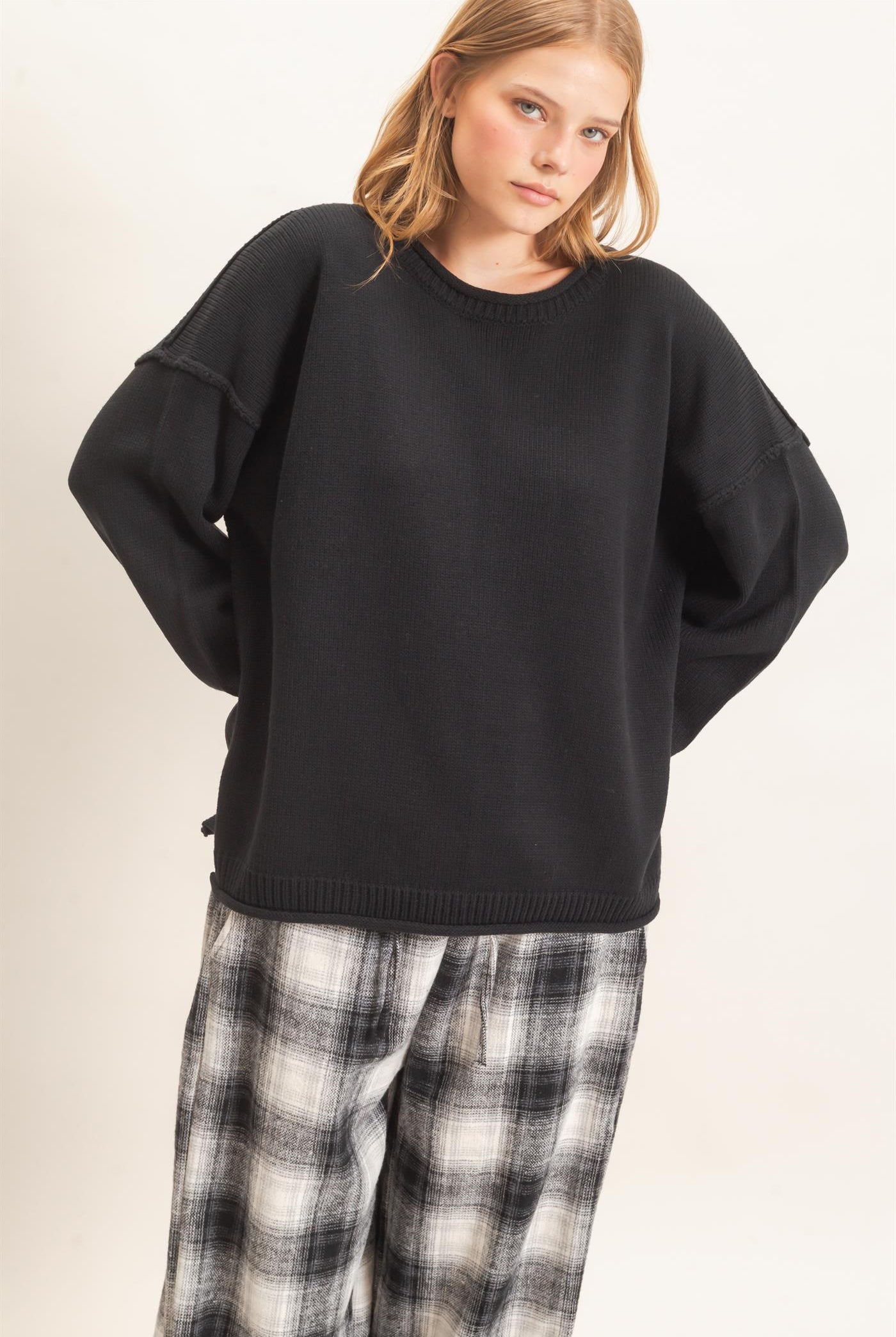 Wholesale Ribbed Crew Neck Sweater Sweaters HF26E769 BLACK HYFVE