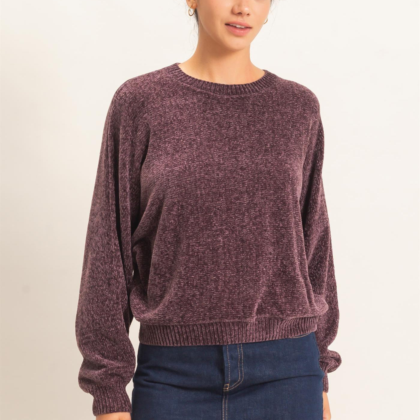 Wholesale Chenille Crew Neck Sweater Sweaters DZ26E264 COCOA DOUBLE ZERO