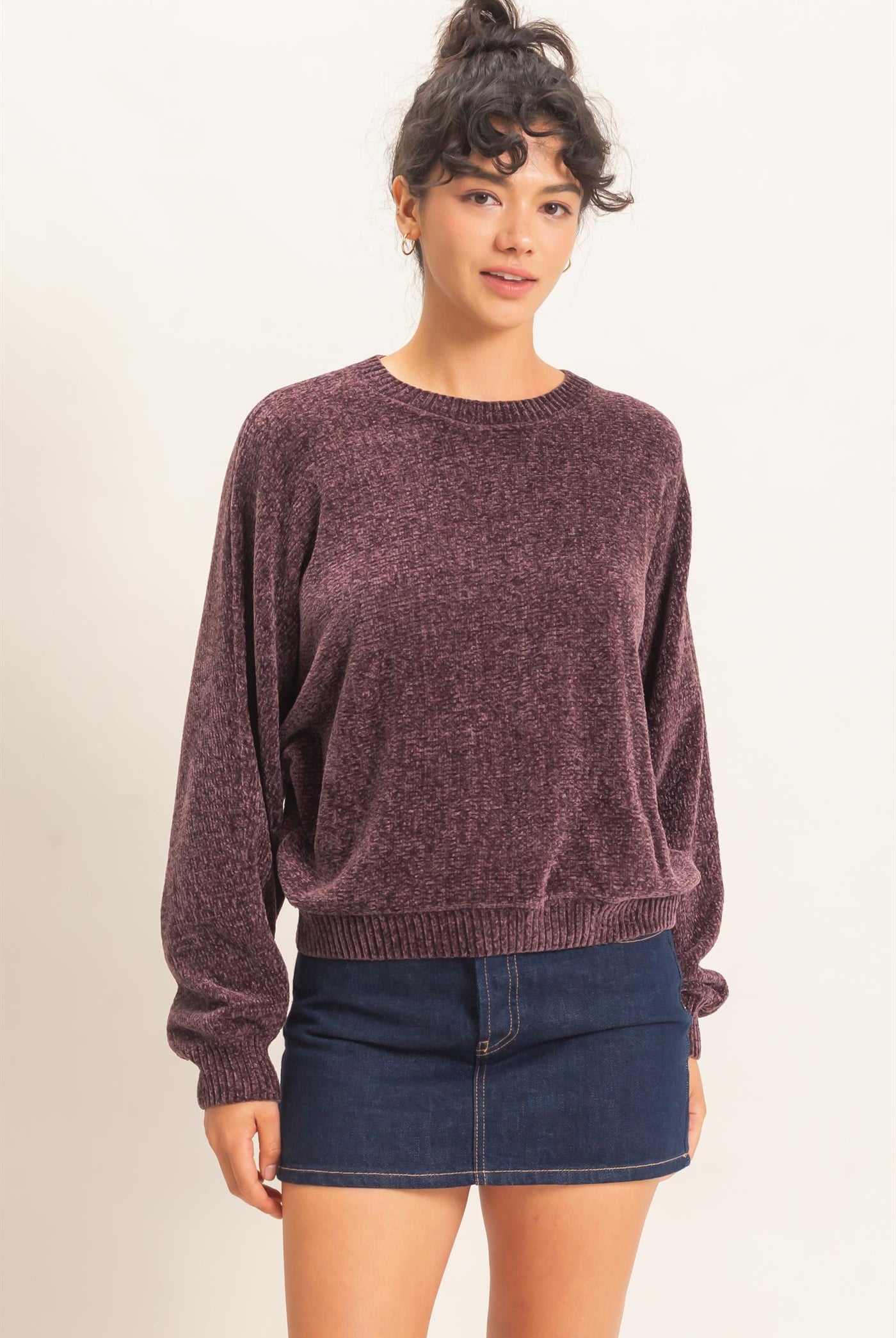 Wholesale Chenille Crew Neck Sweater Sweaters DZ26E264 COCOA DOUBLE ZERO
