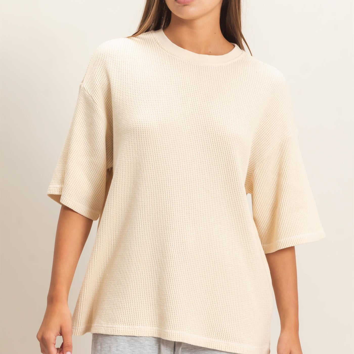 Wholesale Mineral Wash Waffle Crew Neck Short Sleeve Top Clothing Tops DZ26E328 ALPACA DOUBLE ZERO