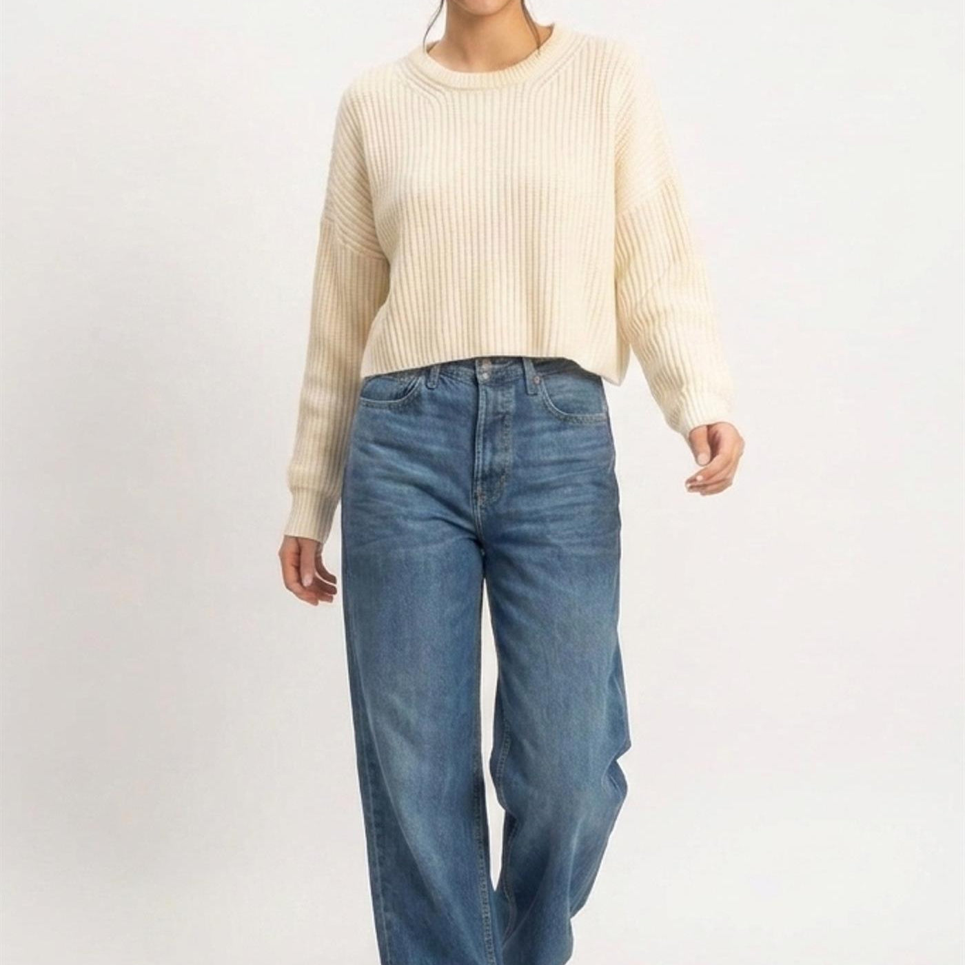 Wholesale Oversized Cropped Sweater Sweaters DZ26E252 CREAM DOUBLE ZERO