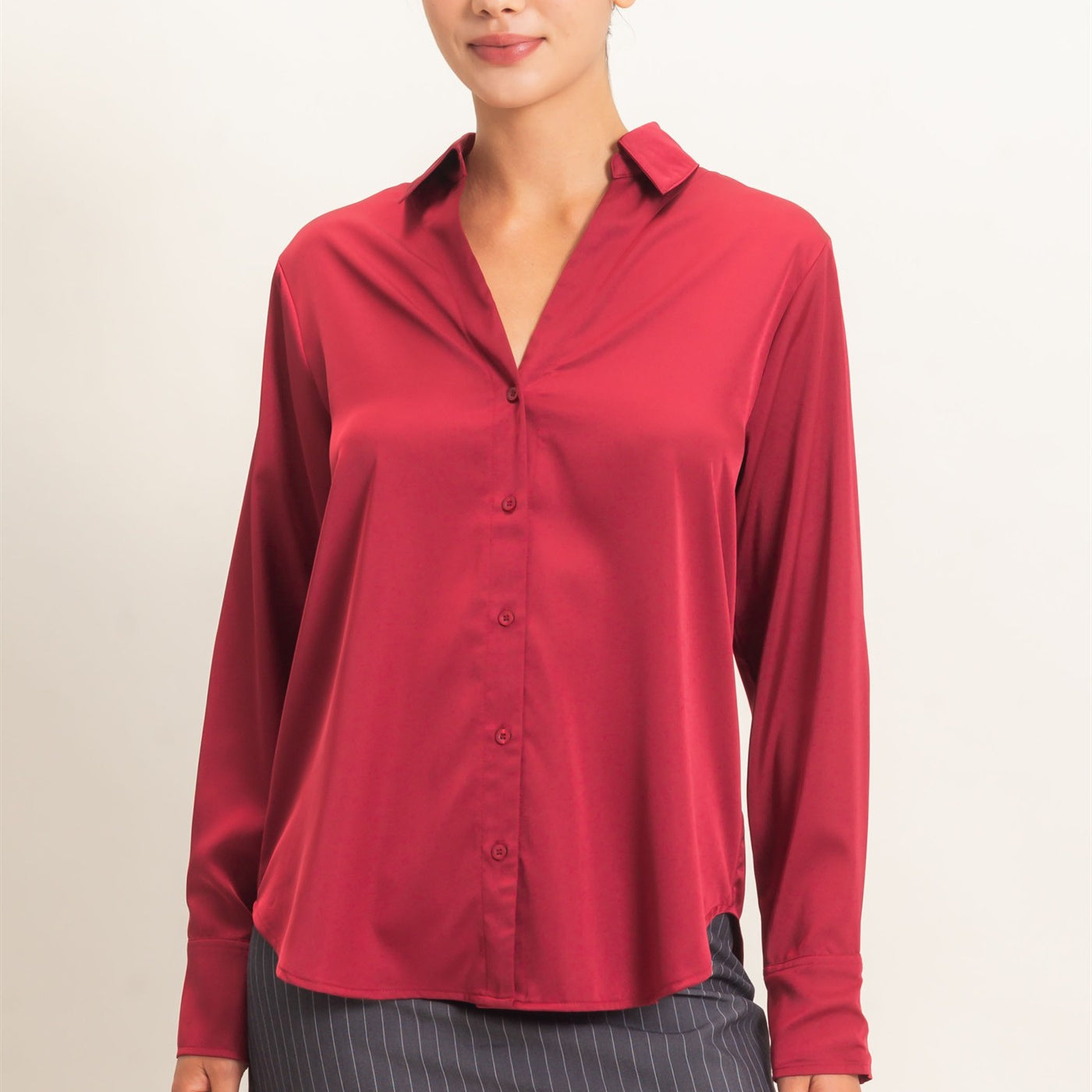 Wholesale Satin Button-Down Shirts Shirts DZ26E265 BURGUNDY DOUBLE ZERO