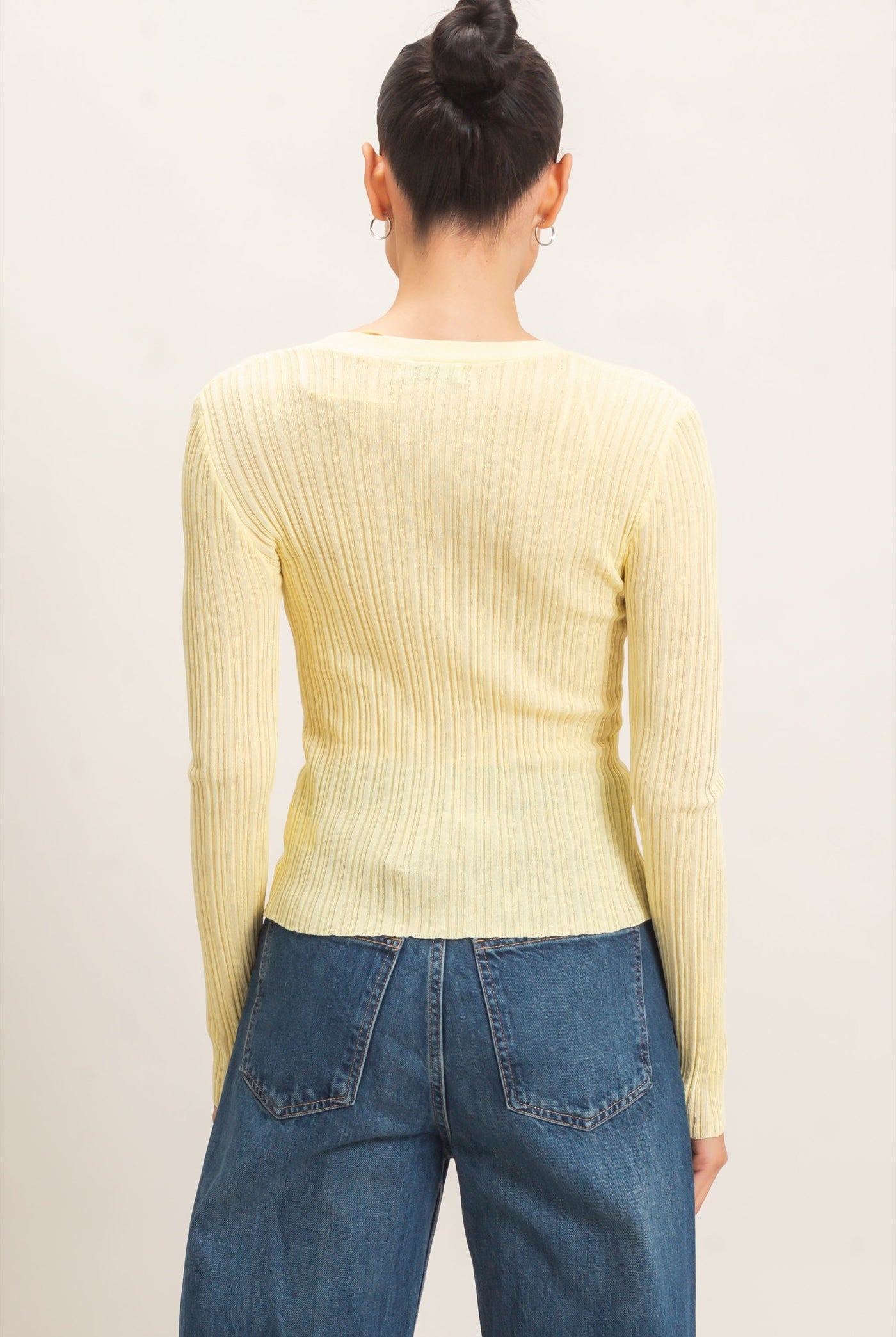Wholesale Ribbed V-Neck Cardigan Cardigans HF26E154 PASTAL YELLOW HYFVE