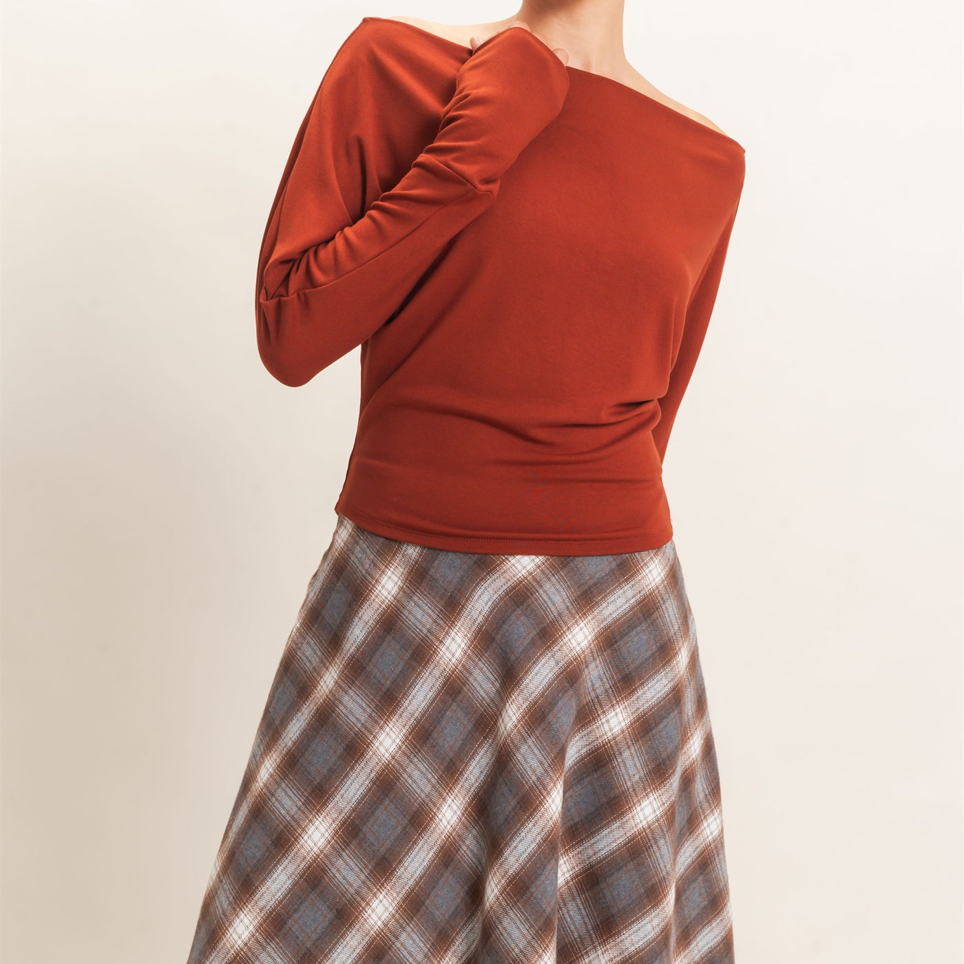 Wholesale Wide Boat Neck Dolman Sleeve Top Shirts HF26C883 BURNT SIENNA HYFVE