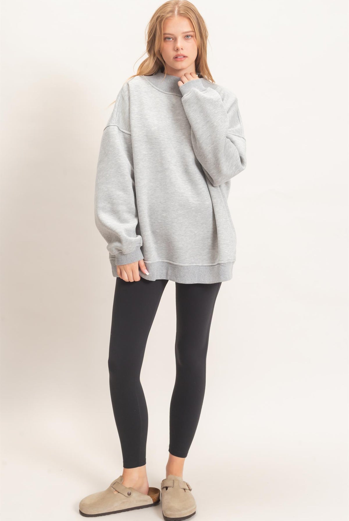 Wholesale Enzyme Washed Mock Neck Sweatshirt Sweatshirts HF26E222 H.GRAY HYFVE