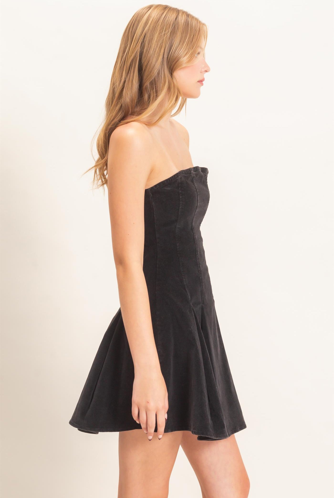 Wholesale Strapless Mineral Wash Dress Dresses HF26F215 BLACK HYFVE