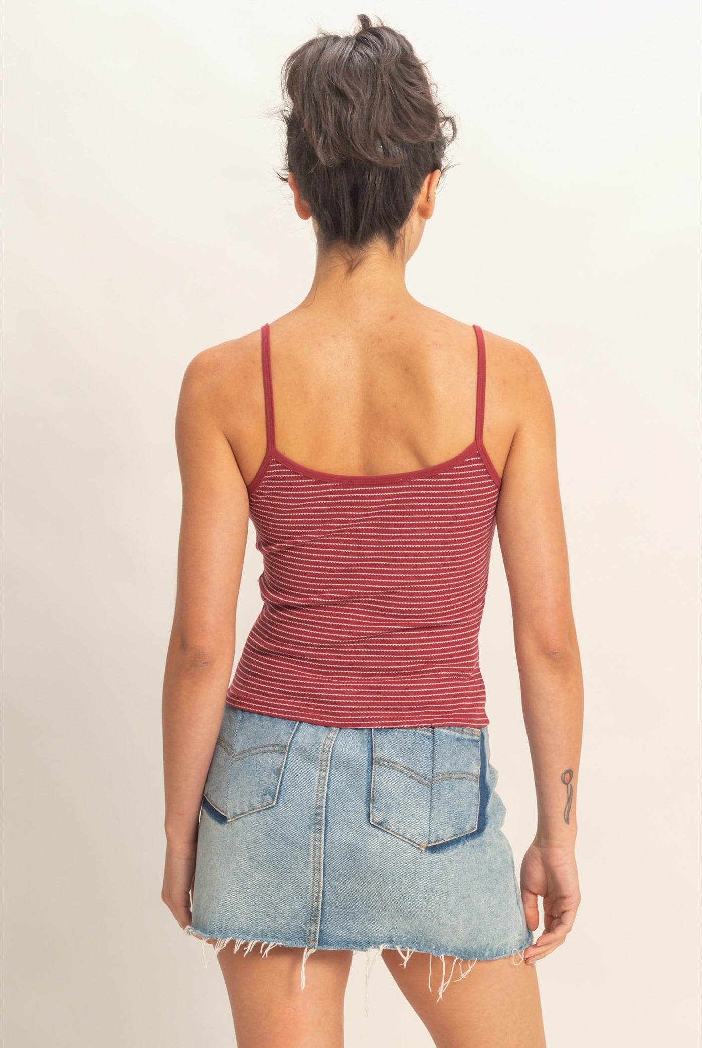 Wholesale Striped Snap-Button Henley Cami Top Camisoles DZ26A885 DARK RED DOUBLE ZERO