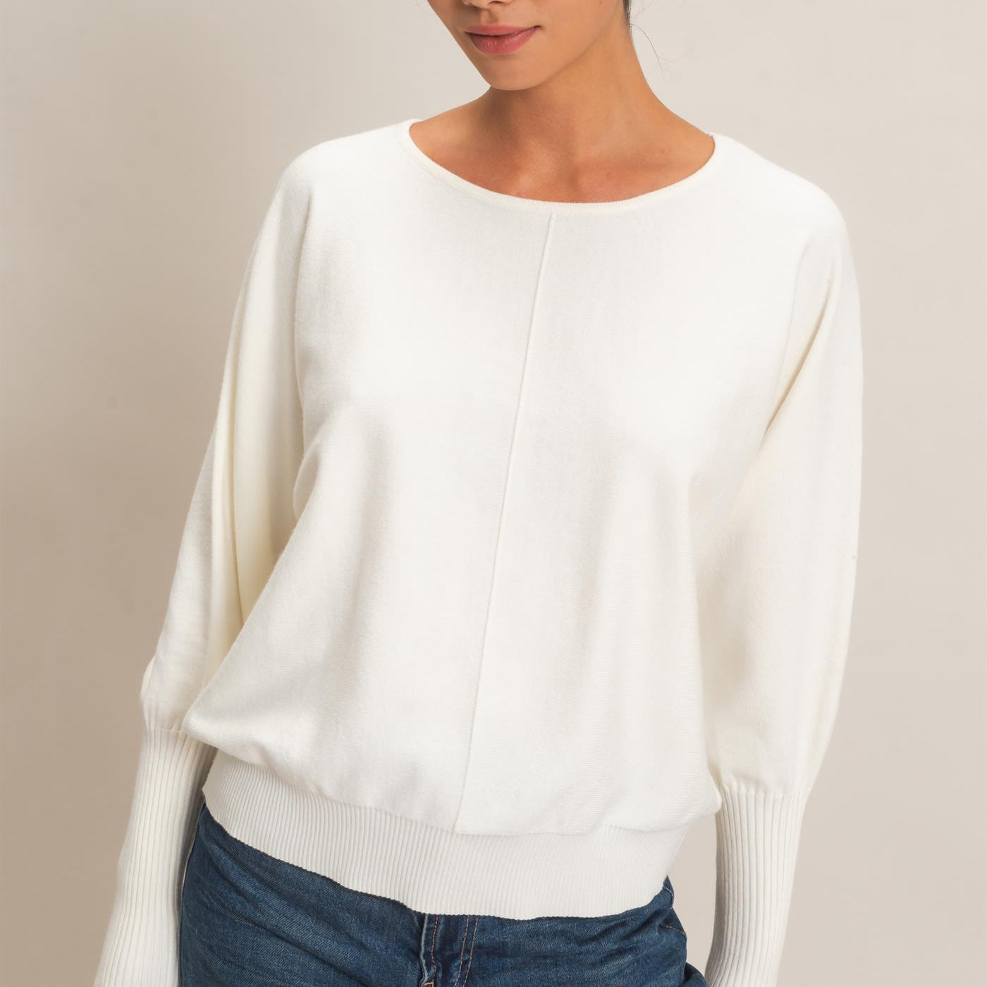 Wholesale Batwing Sleeve Center Seam Sweater Sweaters DZ26E079 CREAM DOUBLE ZERO