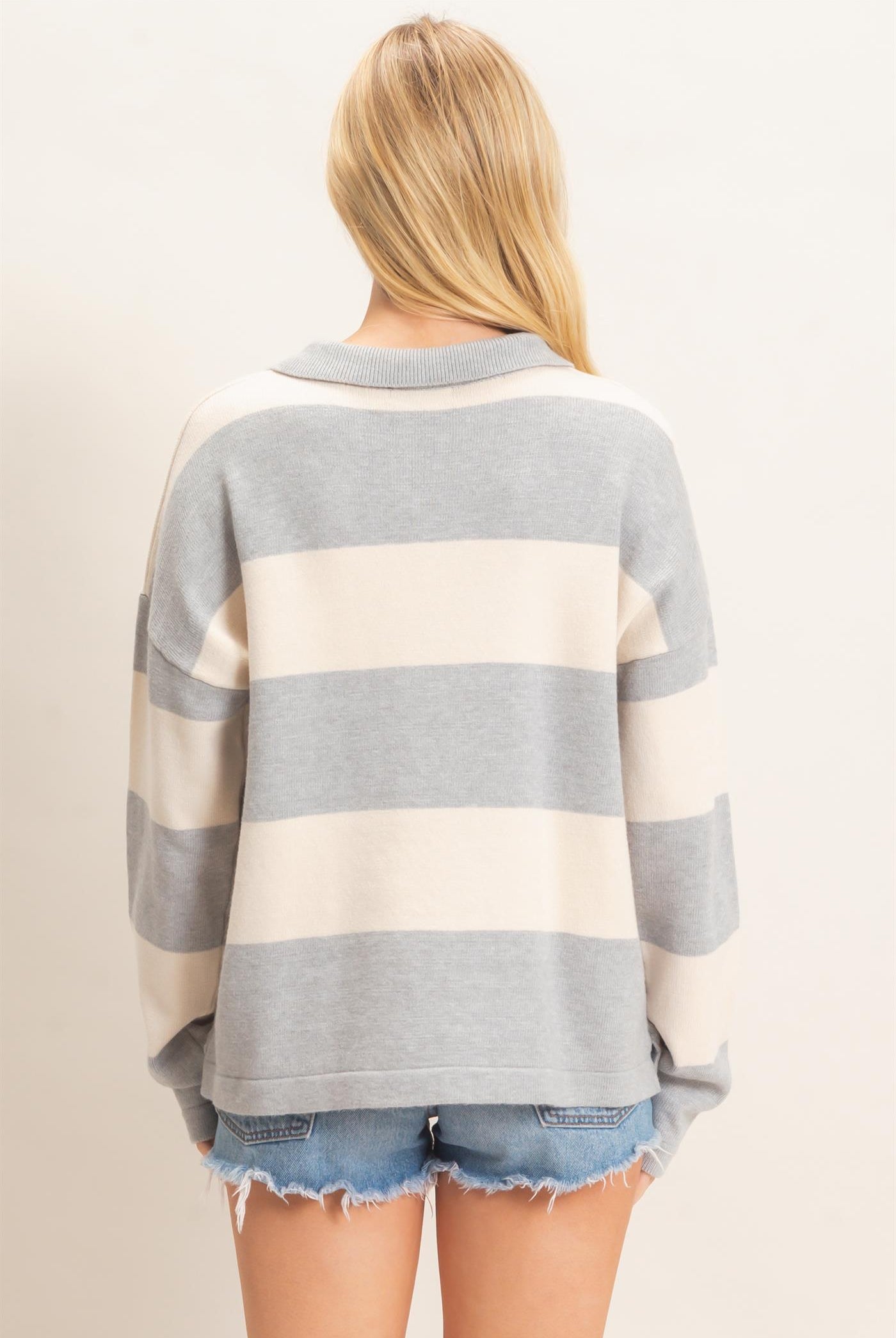 Wholesale Striped Button-Up Sweater Sweaters HF26F198 HEATHER GRAY HYFVE