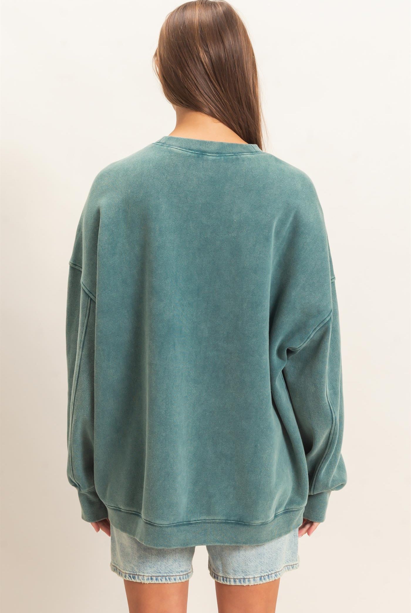 Wholesale Acid Wash Crew Neck Long Sleeve Sweatshirt Sweatshirts DZ26E268 DARK TEAL DOUBLE ZERO