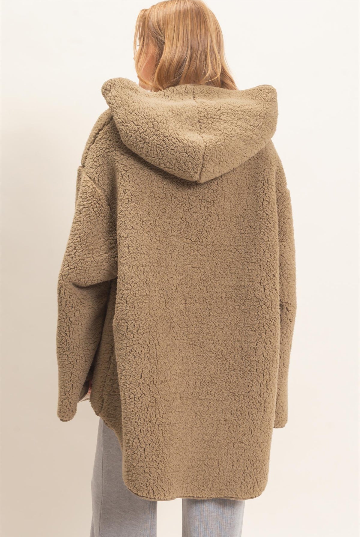 Wholesale Hooded Sherpa Jacket Coats & Jackets HF26E874 LIGHT OLIVE HYFVE