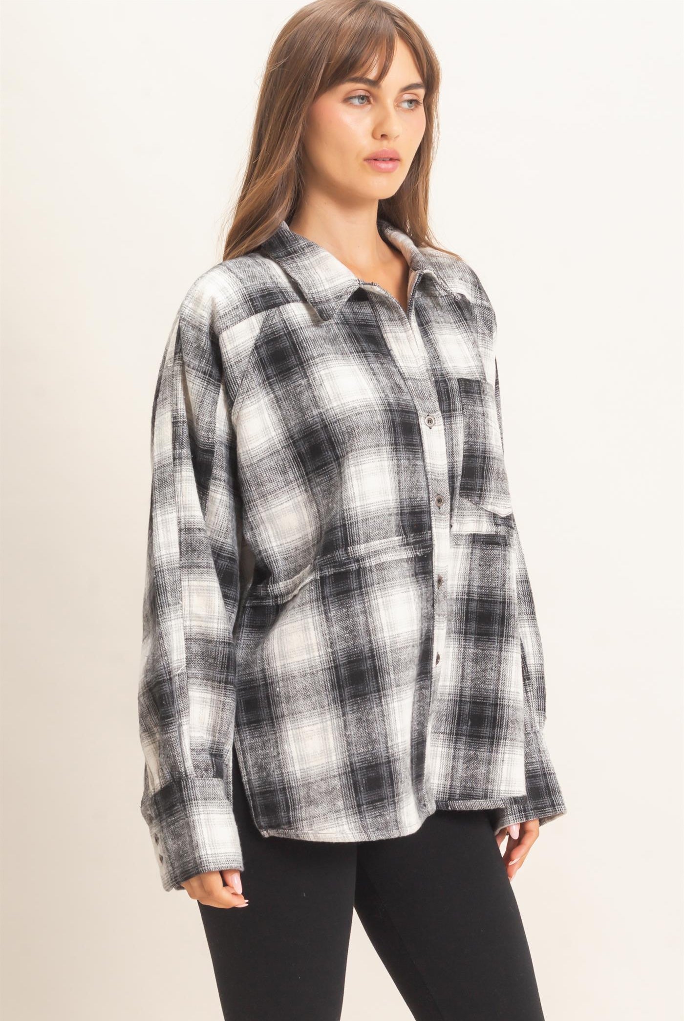 Wholesale Plaid Flannel Shirt Clothing Tops HF26C863 BLACK HYFVE
