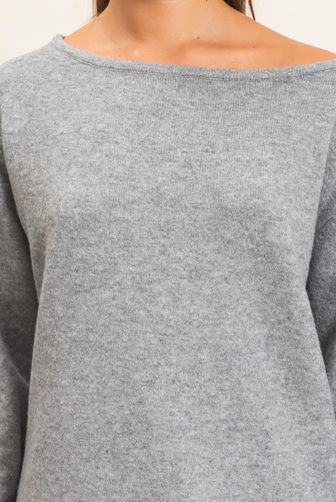 Wholesale Off The Shoulder Sweater Sweaters DZ26E652 HEATHER GRAY DOUBLE ZERO