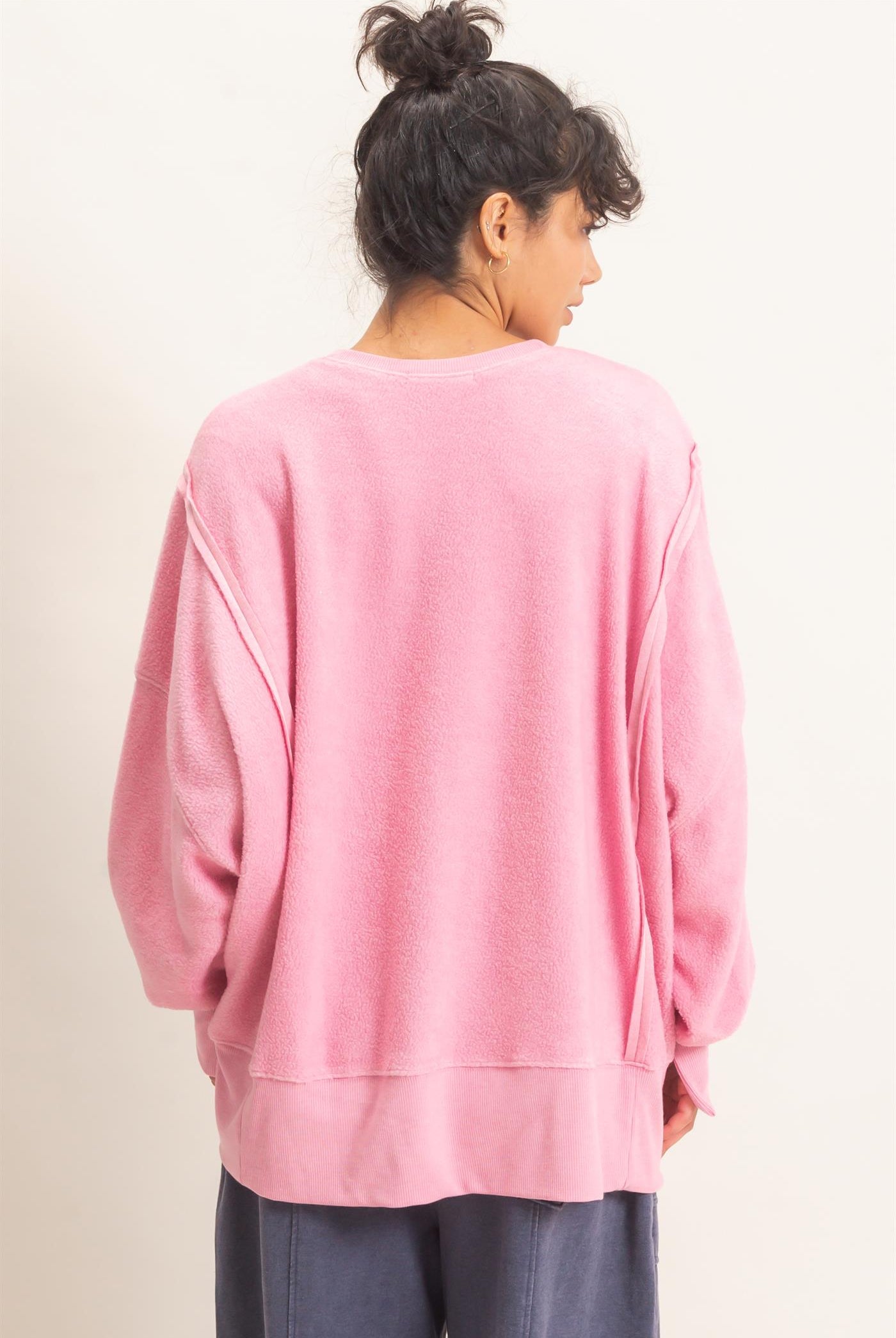 Wholesale Oversized Raw Edge Crew Neck Sweatshirt Sweatshirts DZ26E273 PINK DOUBLE ZERO
