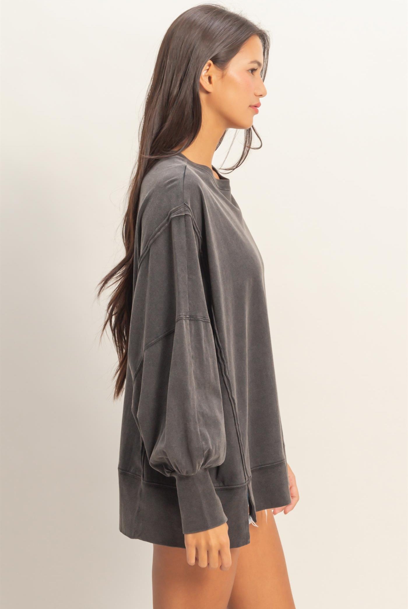 Wholesale Oversized Seam Detail Long Sleeve Top Sweatshirts DZ26C774 BLACK DOUBLE ZERO