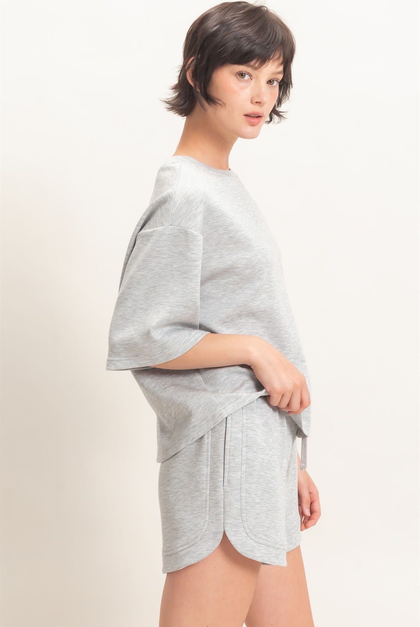 Wholesale Loose Fit Crew Neck Short Sleeve Top Clothing Tops DZ26C965 HEATHER GRAY DOUBLE ZERO