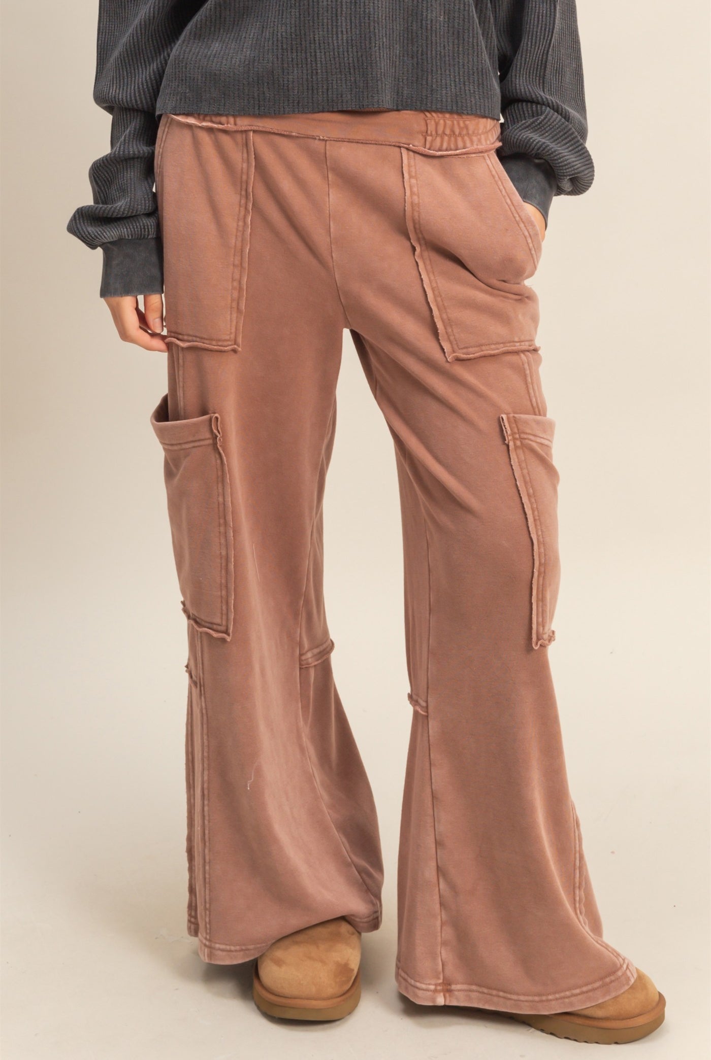 Wholesale Mineral Wash Oversized Utility Sweatpants Sweatpants DZ25C903 CHESTNUT DOUBLE ZERO