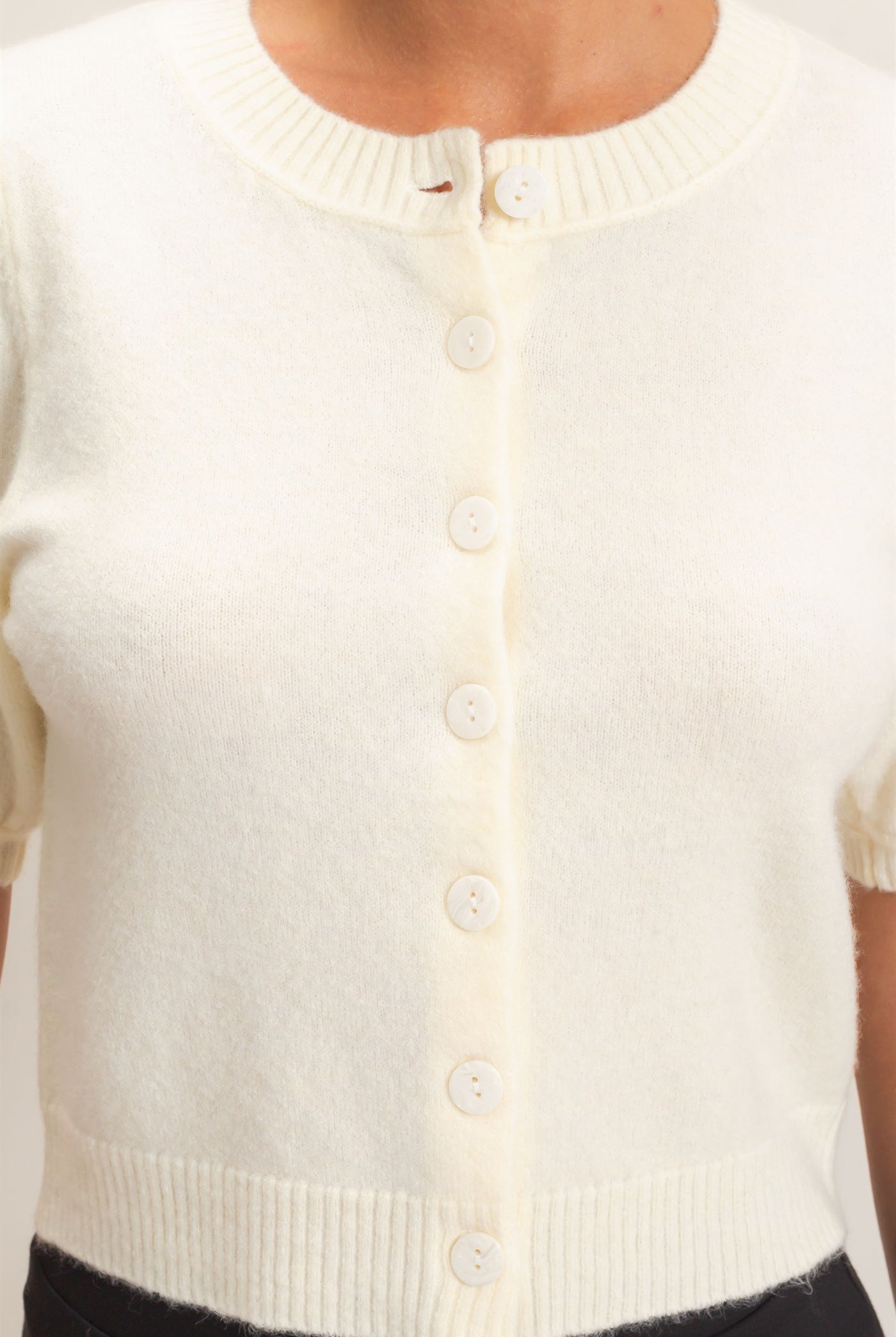 Wholesale Button Front Puff Short Sleeve Cardigan Cardigans DZ26C960 CREAM DOUBLE ZERO