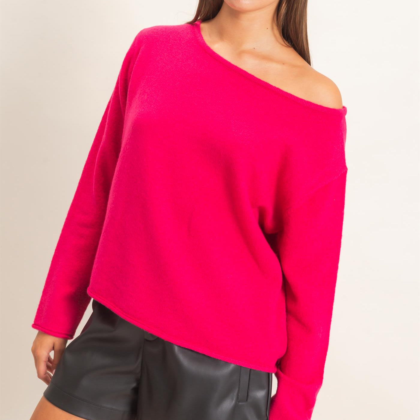 Wholesale Off The Shoulder Sweater Sweaters DZ26E652 FUCHSIA DOUBLE ZERO