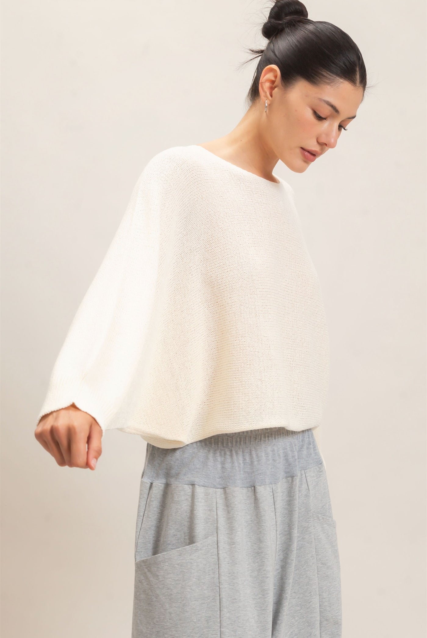 Wholesale Loose Knit Boat Neck Sweater Sweaters HF26E896 IVORY CREAM HYFVE