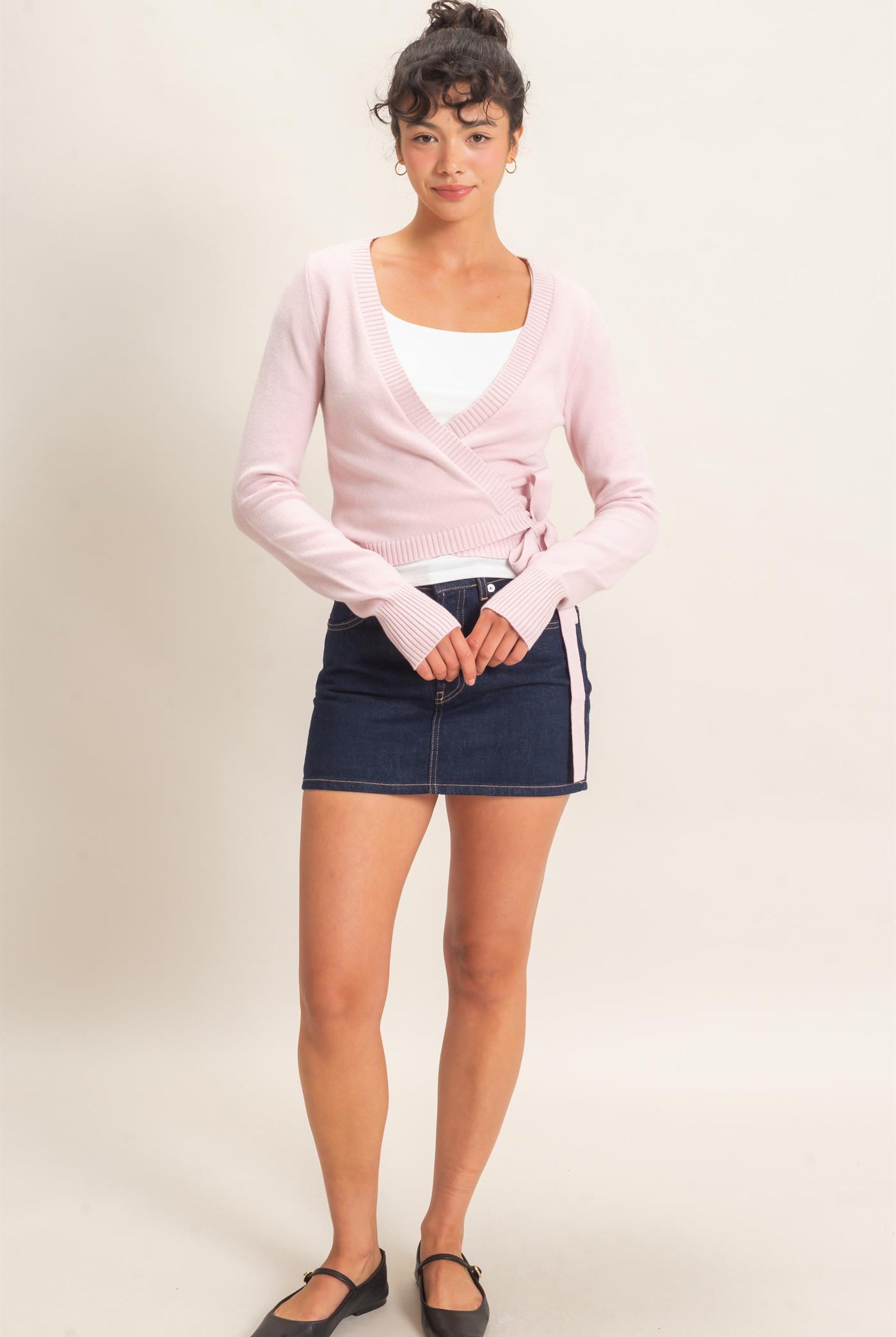 Wholesale Wrap Knit Cardigan Sweaters DZ26F393 LIGHT PINK DOUBLE ZERO
