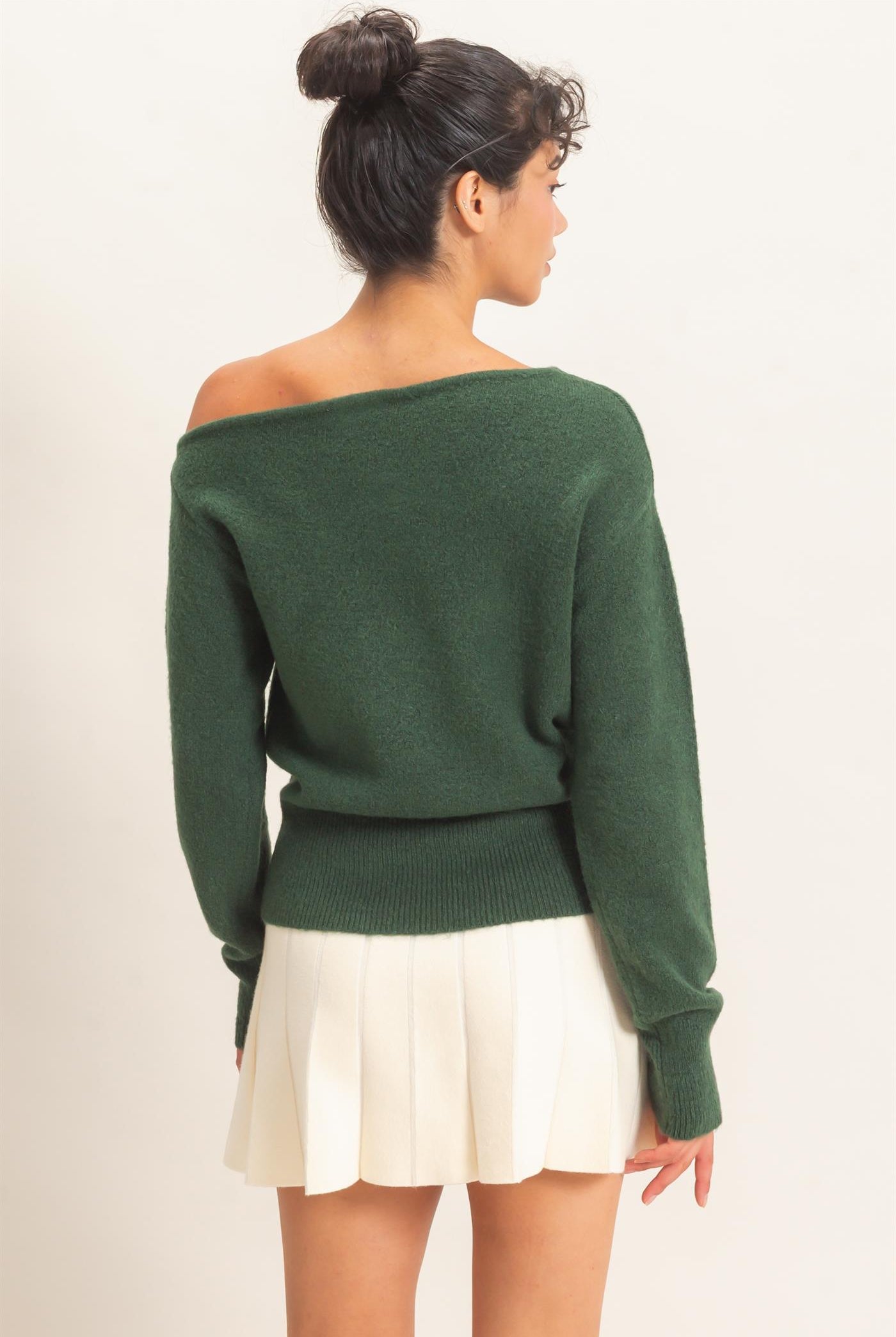Wholesale Off The Shoulder Sweater Top Sweaters DZ26F290 DARK GREEN DOUBLE ZERO