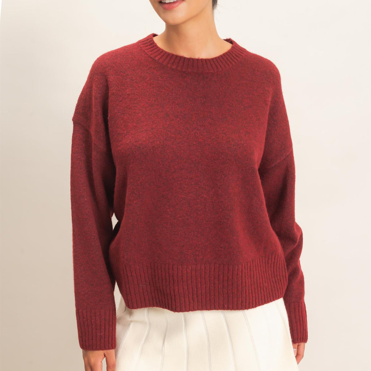 Wholesale Relaxed Fit Crew Neck Sweater Sweaters DZ26E956 BURGUNDY DOUBLE ZERO